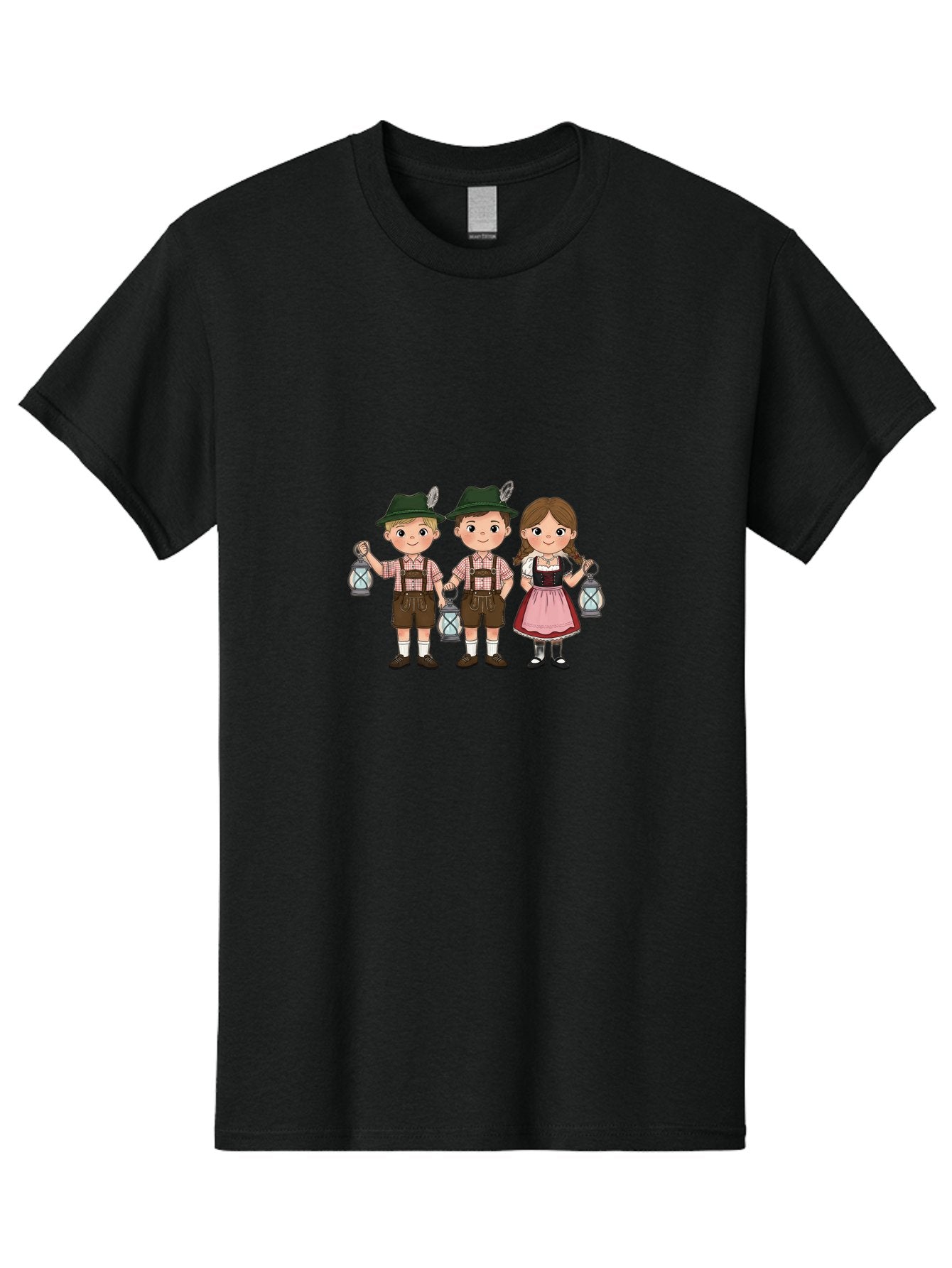 Oktoberfest-Children Men'S Graphic Tee, 100% Cotton, Comfortable Casual Summer Wear, Machine Washable, Children In Traditional Bavarian Attire, Lederhosen, Dirndl Dress, Festive Clothing, Holding Lanterns, Oktoberfest Celebration, Bad380 4