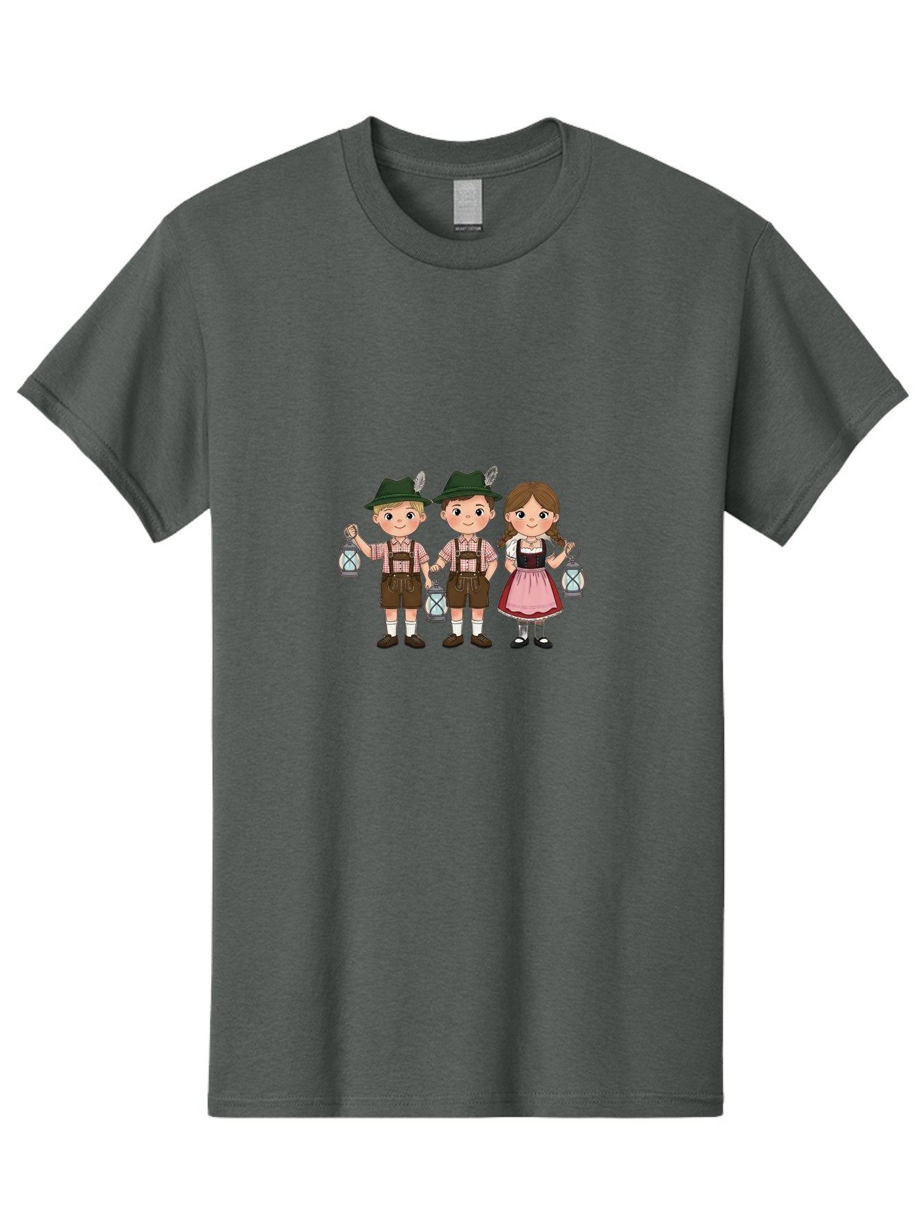 Oktoberfest-Children Men'S Graphic Tee, 100% Cotton, Comfortable Casual Summer Wear, Machine Washable, Children In Traditional Bavarian Attire, Lederhosen, Dirndl Dress, Festive Clothing, Holding Lanterns, Oktoberfest Celebration, Bad380 14