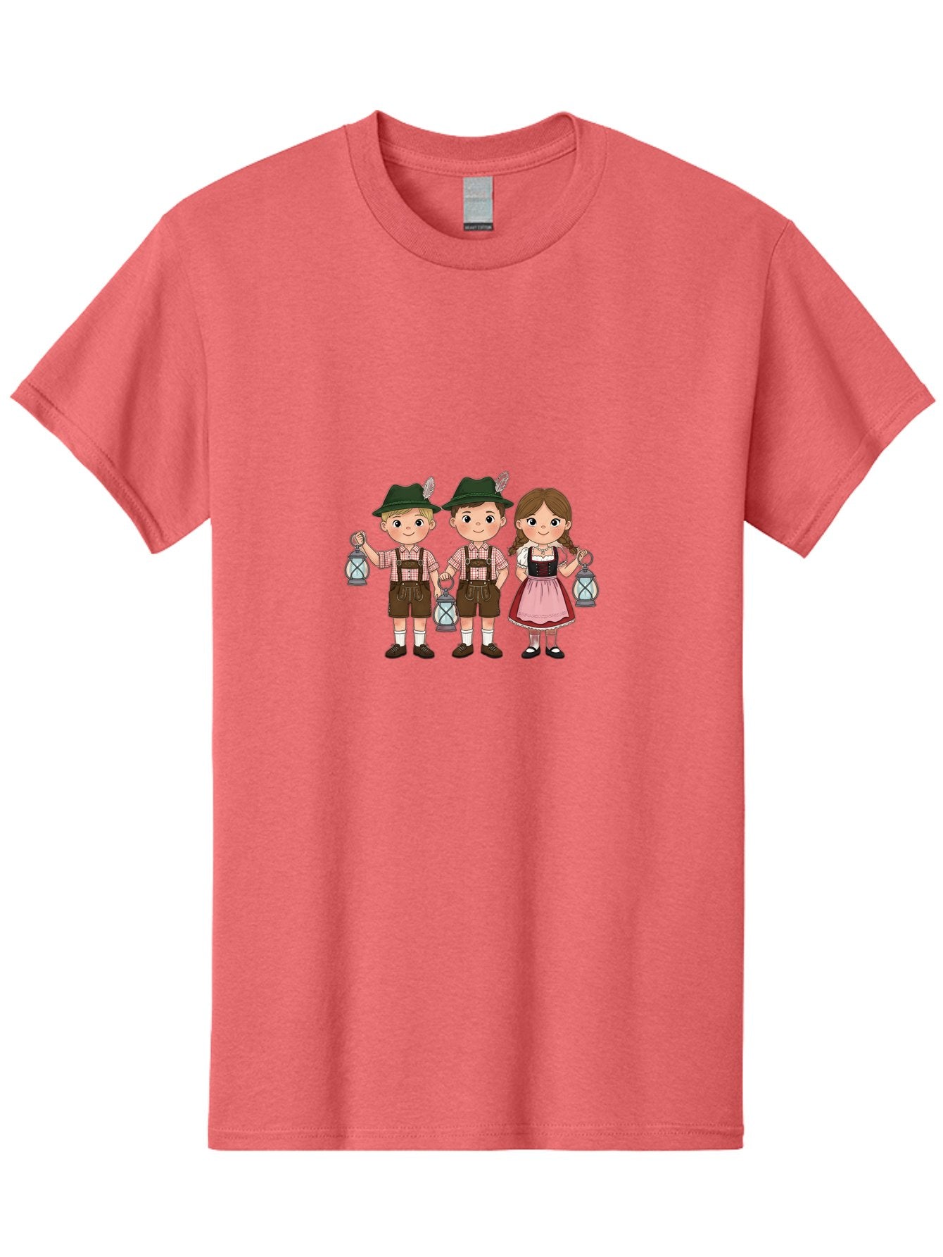 Oktoberfest-Children Men'S Graphic Tee, 100% Cotton, Comfortable Casual Summer Wear, Machine Washable, Children In Traditional Bavarian Attire, Lederhosen, Dirndl Dress, Festive Clothing, Holding Lanterns, Oktoberfest Celebration, Bad380 5