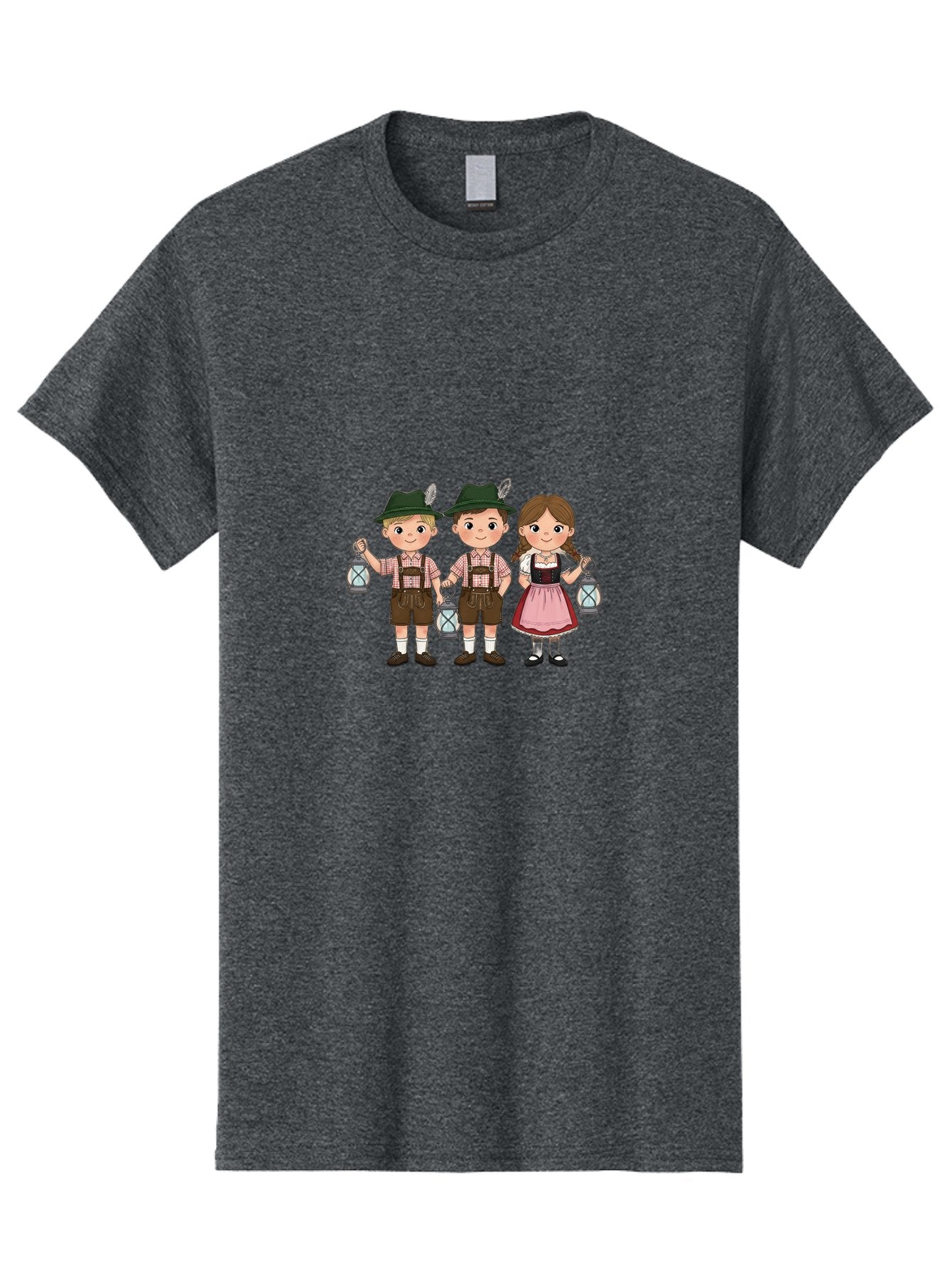 Oktoberfest-Children Men'S Graphic Tee, 100% Cotton, Comfortable Casual Summer Wear, Machine Washable, Children In Traditional Bavarian Attire, Lederhosen, Dirndl Dress, Festive Clothing, Holding Lanterns, Oktoberfest Celebration, Bad380