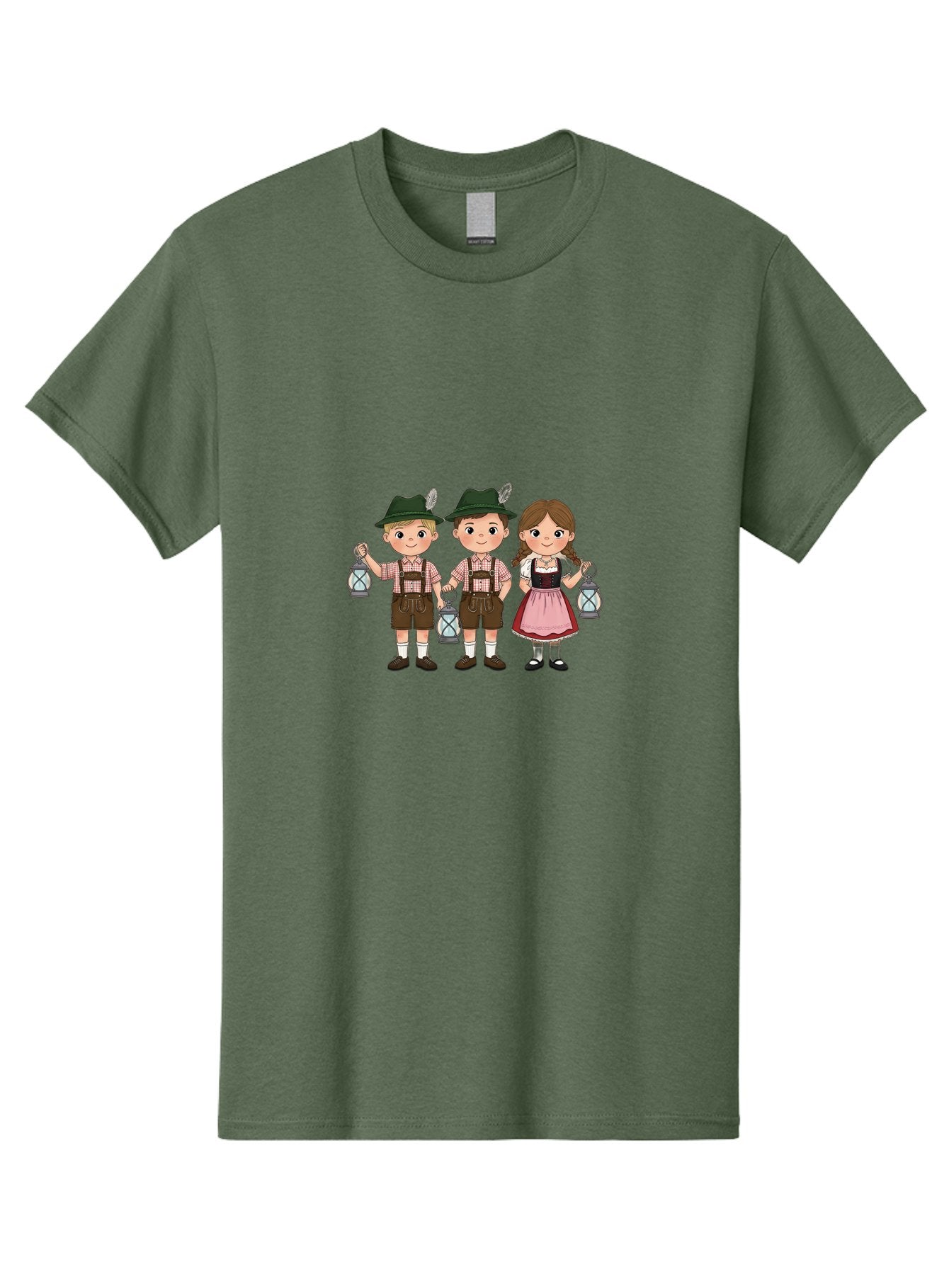 Oktoberfest-Children Men'S Graphic Tee, 100% Cotton, Comfortable Casual Summer Wear, Machine Washable, Children In Traditional Bavarian Attire, Lederhosen, Dirndl Dress, Festive Clothing, Holding Lanterns, Oktoberfest Celebration, Bad380 7