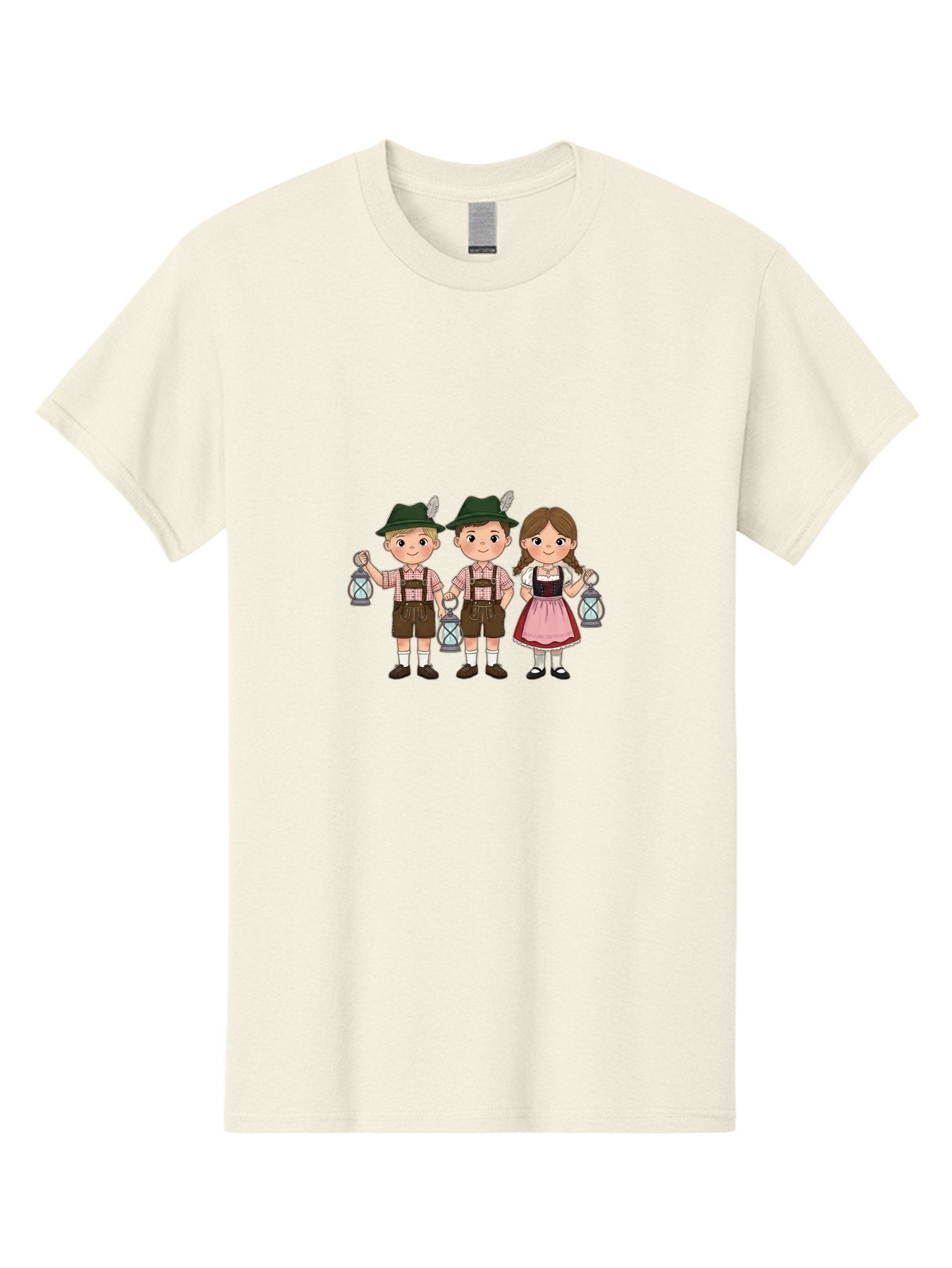 Oktoberfest-Children Men'S Graphic Tee, 100% Cotton, Comfortable Casual Summer Wear, Machine Washable, Children In Traditional Bavarian Attire, Lederhosen, Dirndl Dress, Festive Clothing, Holding Lanterns, Oktoberfest Celebration, Bad380 13