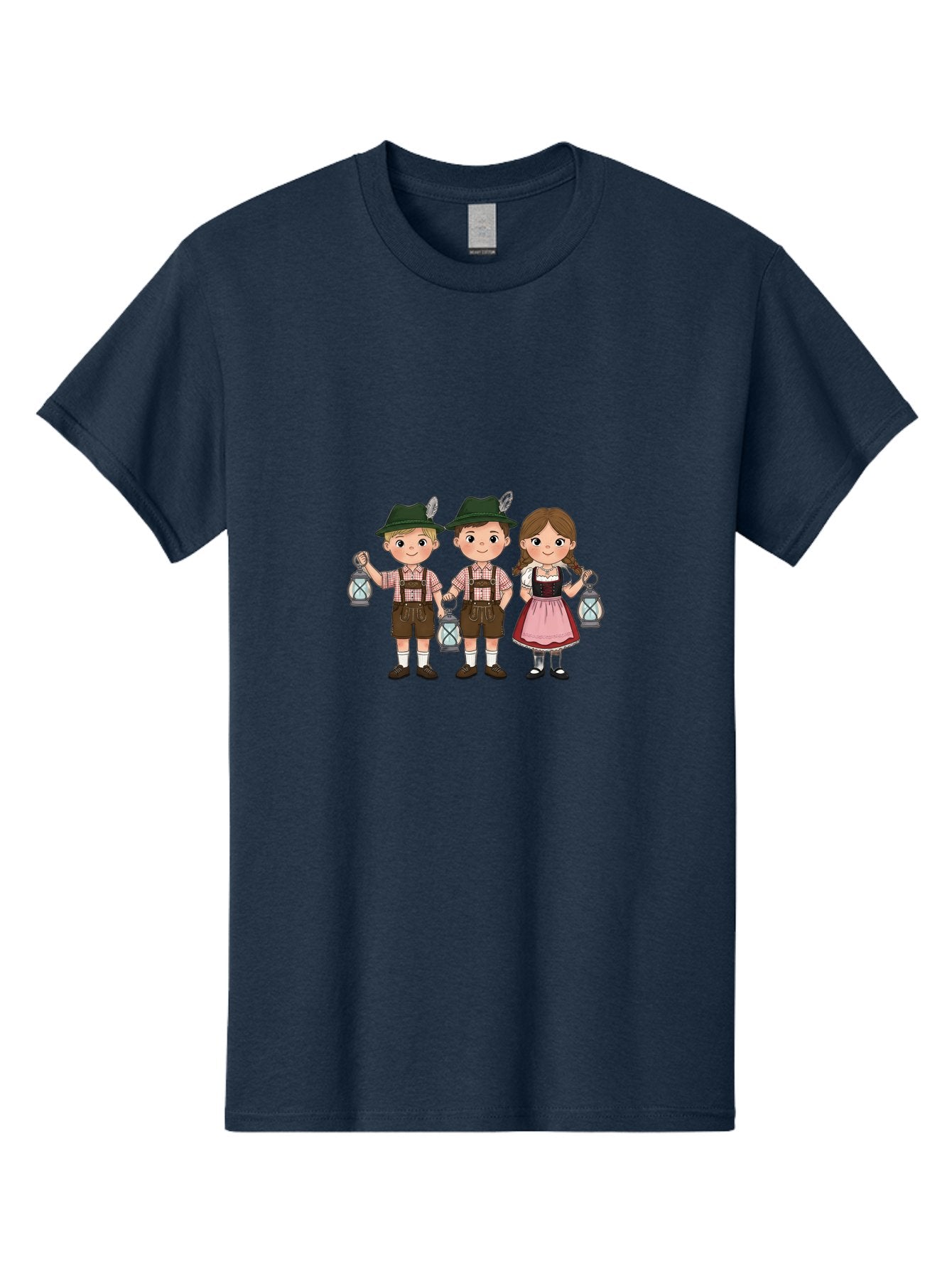 Oktoberfest-Children Men'S Graphic Tee, 100% Cotton, Comfortable Casual Summer Wear, Machine Washable, Children In Traditional Bavarian Attire, Lederhosen, Dirndl Dress, Festive Clothing, Holding Lanterns, Oktoberfest Celebration, Bad380 10