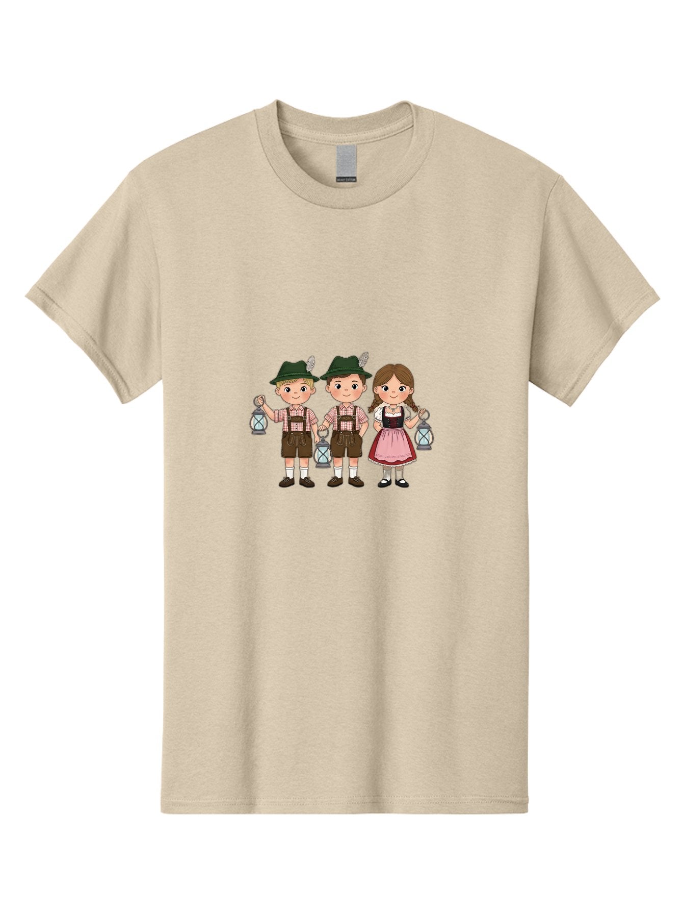 Oktoberfest-Children Men'S Graphic Tee, 100% Cotton, Comfortable Casual Summer Wear, Machine Washable, Children In Traditional Bavarian Attire, Lederhosen, Dirndl Dress, Festive Clothing, Holding Lanterns, Oktoberfest Celebration, Bad380 11