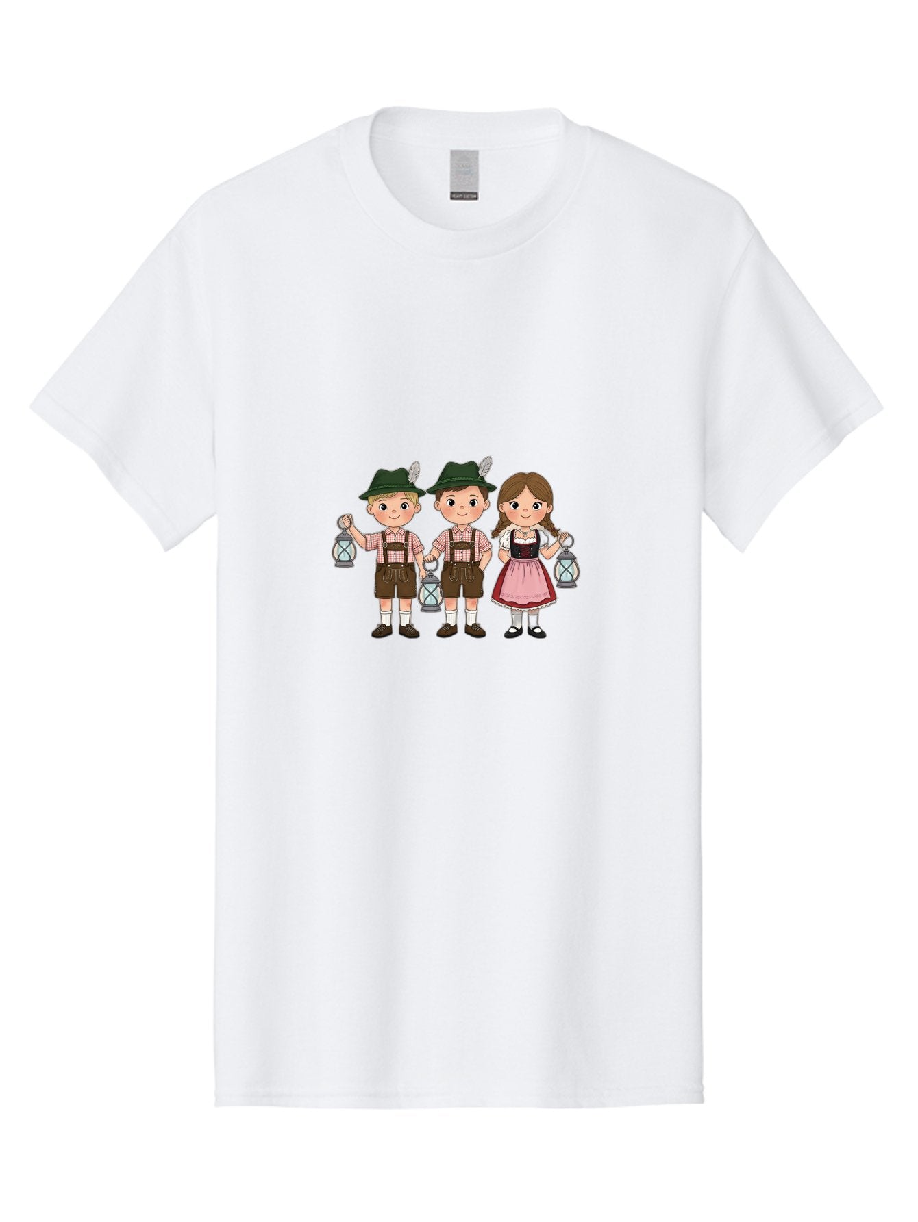 Oktoberfest-Children Men'S Graphic Tee, 100% Cotton, Comfortable Casual Summer Wear, Machine Washable, Children In Traditional Bavarian Attire, Lederhosen, Dirndl Dress, Festive Clothing, Holding Lanterns, Oktoberfest Celebration, Bad380 6