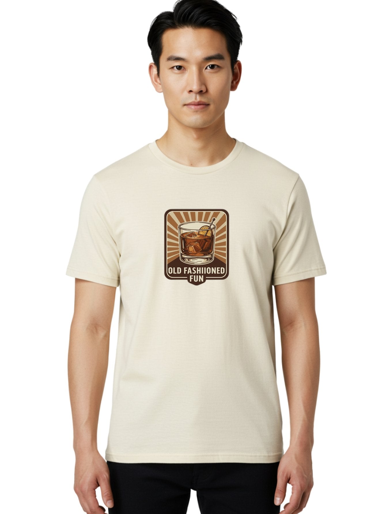 Old-Fashiioned-Fun Men'S Graphic Tee, 100% Cotton, Comfortable Casual Summer Wear, Machine Washable, Cocktail Illustration, Old Fashioned Drink, Whiskey On The Rocks, Retro Style, Classic Cocktail, Fun Times, Brown And White Theme, Bad381 30