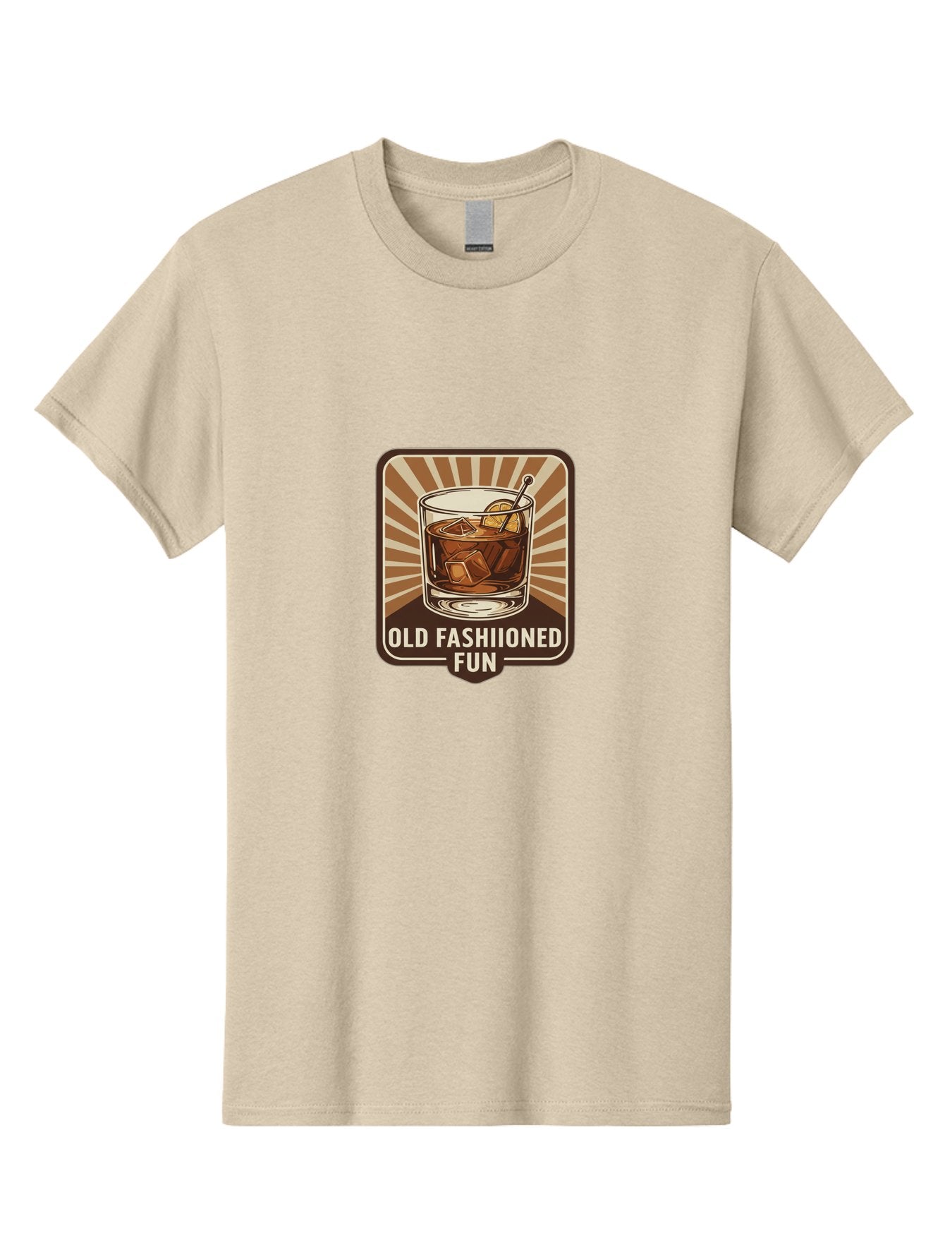 Old-Fashiioned-Fun Men'S Graphic Tee, 100% Cotton, Comfortable Casual Summer Wear, Machine Washable, Cocktail Illustration, Old Fashioned Drink, Whiskey On The Rocks, Retro Style, Classic Cocktail, Fun Times, Brown And White Theme, Bad381 4