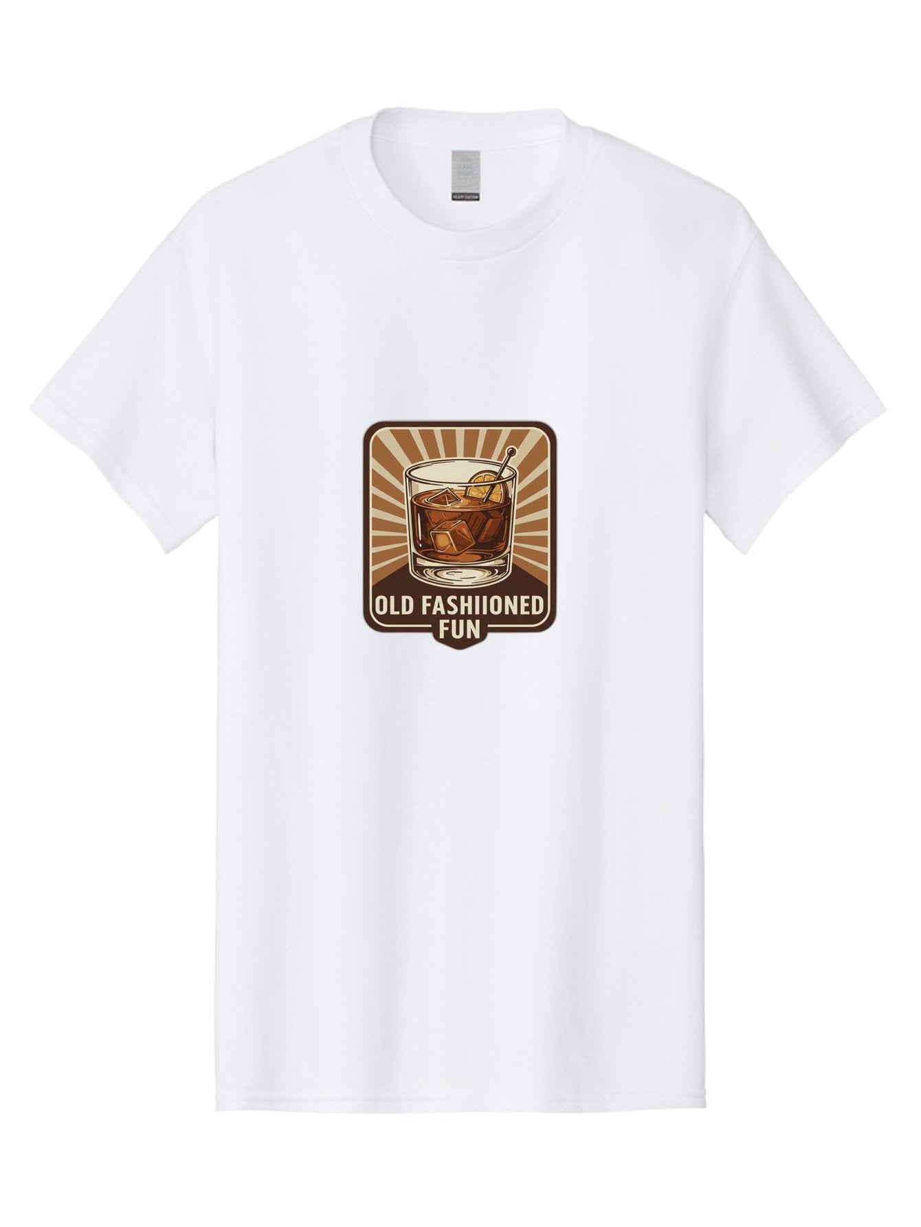 Old-Fashiioned-Fun Men'S Graphic Tee, 100% Cotton, Comfortable Casual Summer Wear, Machine Washable, Cocktail Illustration, Old Fashioned Drink, Whiskey On The Rocks, Retro Style, Classic Cocktail, Fun Times, Brown And White Theme, Bad381 9