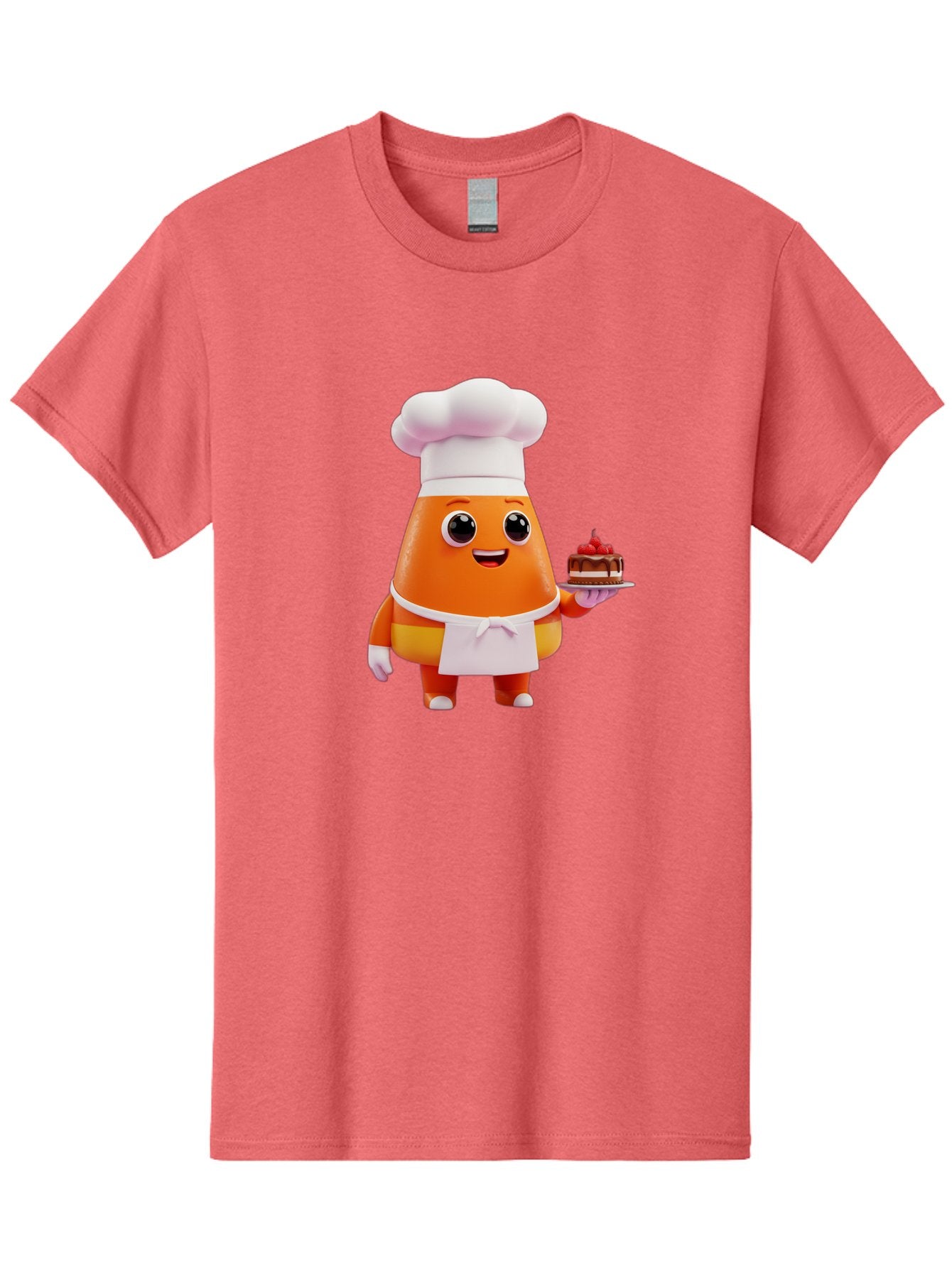 Orange-Character-With-Cake Men'S Graphic Tee, 100% Cotton, Comfortable Casual Summer Wear, Machine Washable, Cartoon Egg Yolk Chef, Chef Hat, Apron, Chocolate Cake, Red Cherries, Culinary Delight, Baking, Sweet Treats, Dessert, Bad384 13