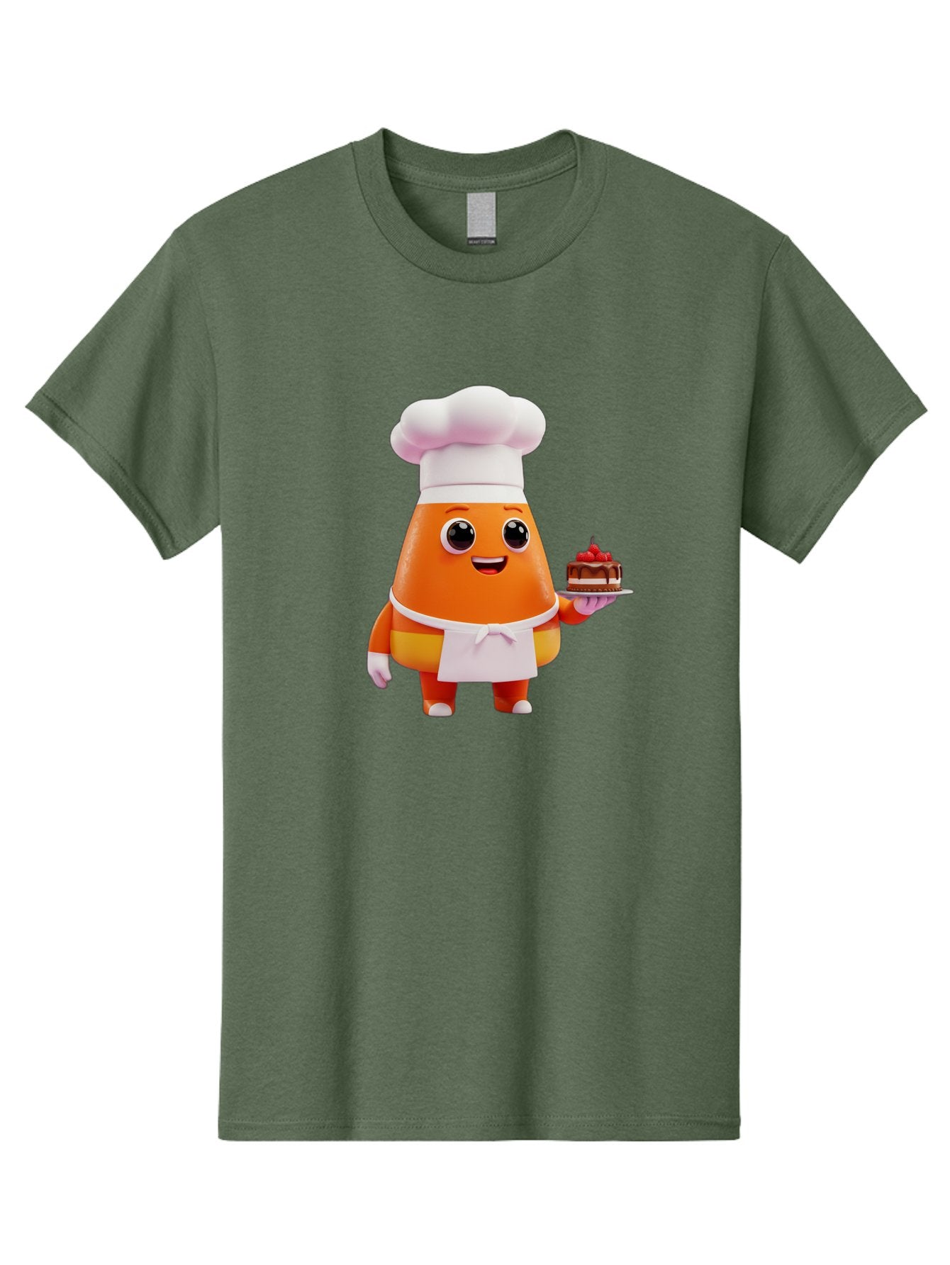 Orange-Character-With-Cake Men'S Graphic Tee, 100% Cotton, Comfortable Casual Summer Wear, Machine Washable, Cartoon Egg Yolk Chef, Chef Hat, Apron, Chocolate Cake, Red Cherries, Culinary Delight, Baking, Sweet Treats, Dessert, Bad384 10