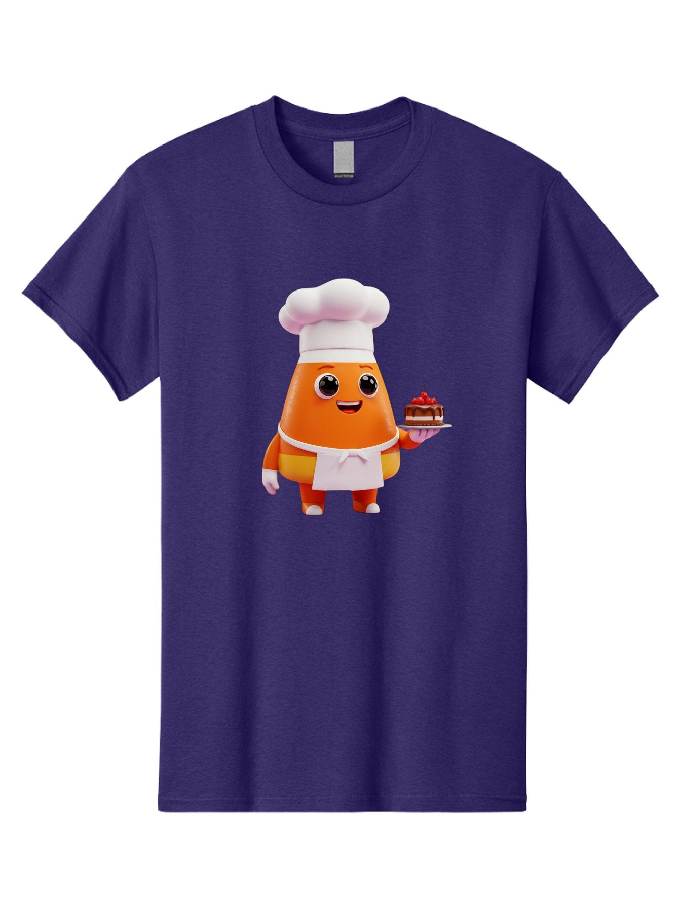 Orange-Character-With-Cake Men'S Graphic Tee, 100% Cotton, Comfortable Casual Summer Wear, Machine Washable, Cartoon Egg Yolk Chef, Chef Hat, Apron, Chocolate Cake, Red Cherries, Culinary Delight, Baking, Sweet Treats, Dessert, Bad384 11