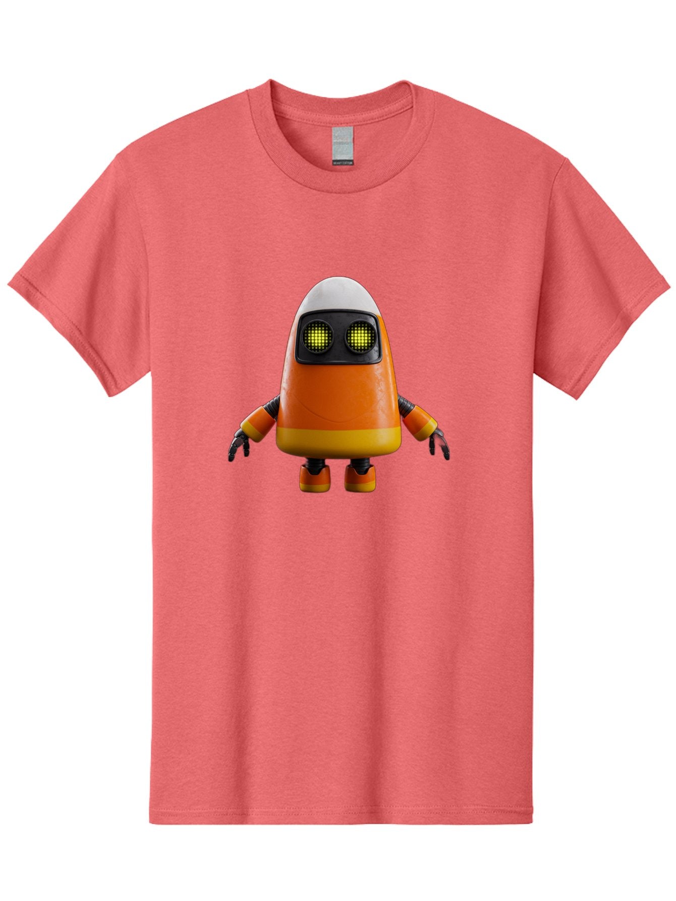 Orange-Robot Men'S Graphic Tee, 100% Cotton, Comfortable Casual Summer Wear, Machine Washable, Orange Robot, Futuristic Design, Robotic Character, Artificial Intelligence, Mechanical Limbs, Glowing Eyes, Digital Artwork, Sci-Fi Theme, Bad388