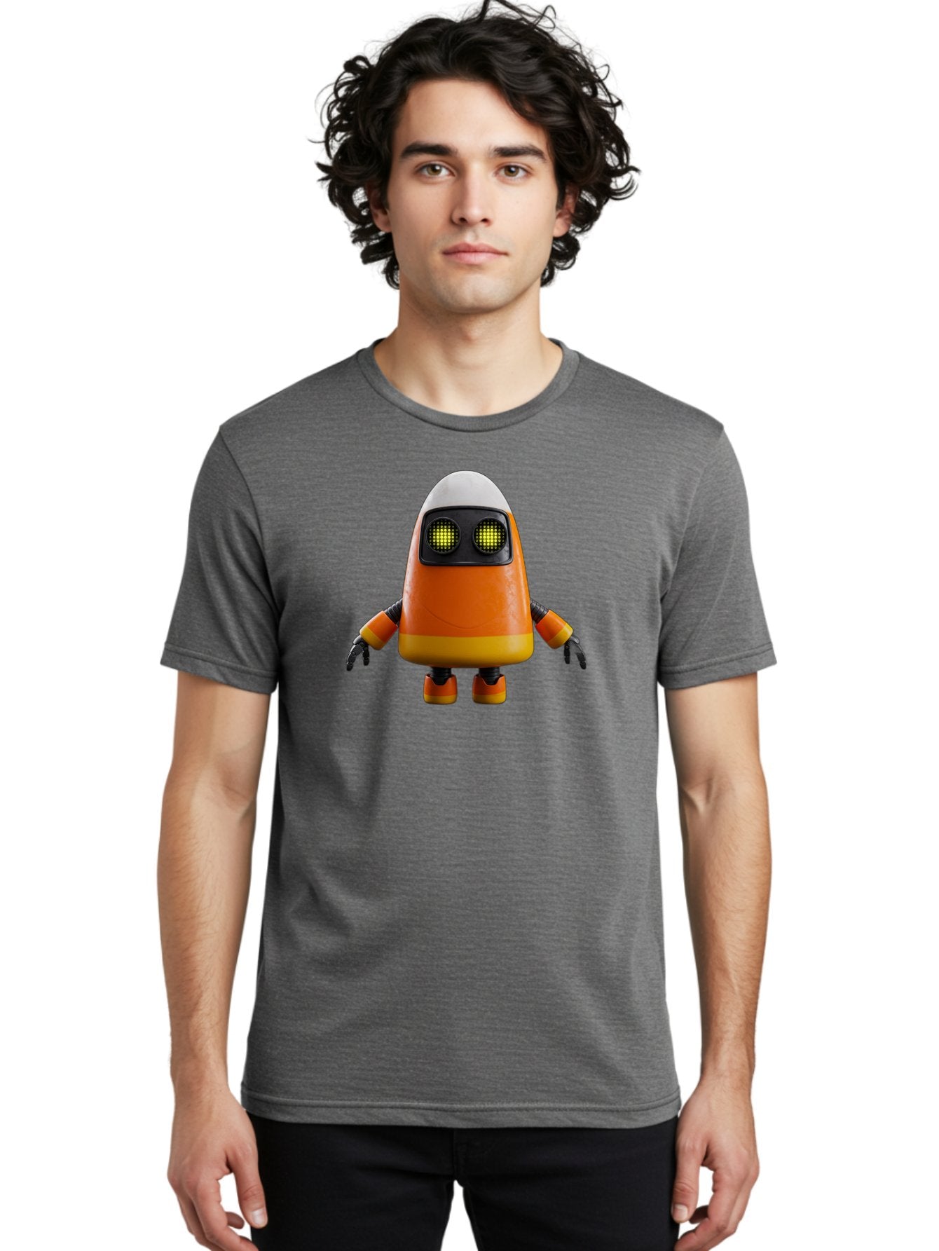 Orange-Robot Men'S Graphic Tee, 100% Cotton, Comfortable Casual Summer Wear, Machine Washable, Orange Robot, Futuristic Design, Robotic Character, Artificial Intelligence, Mechanical Limbs, Glowing Eyes, Digital Artwork, Sci-Fi Theme, Bad388 26