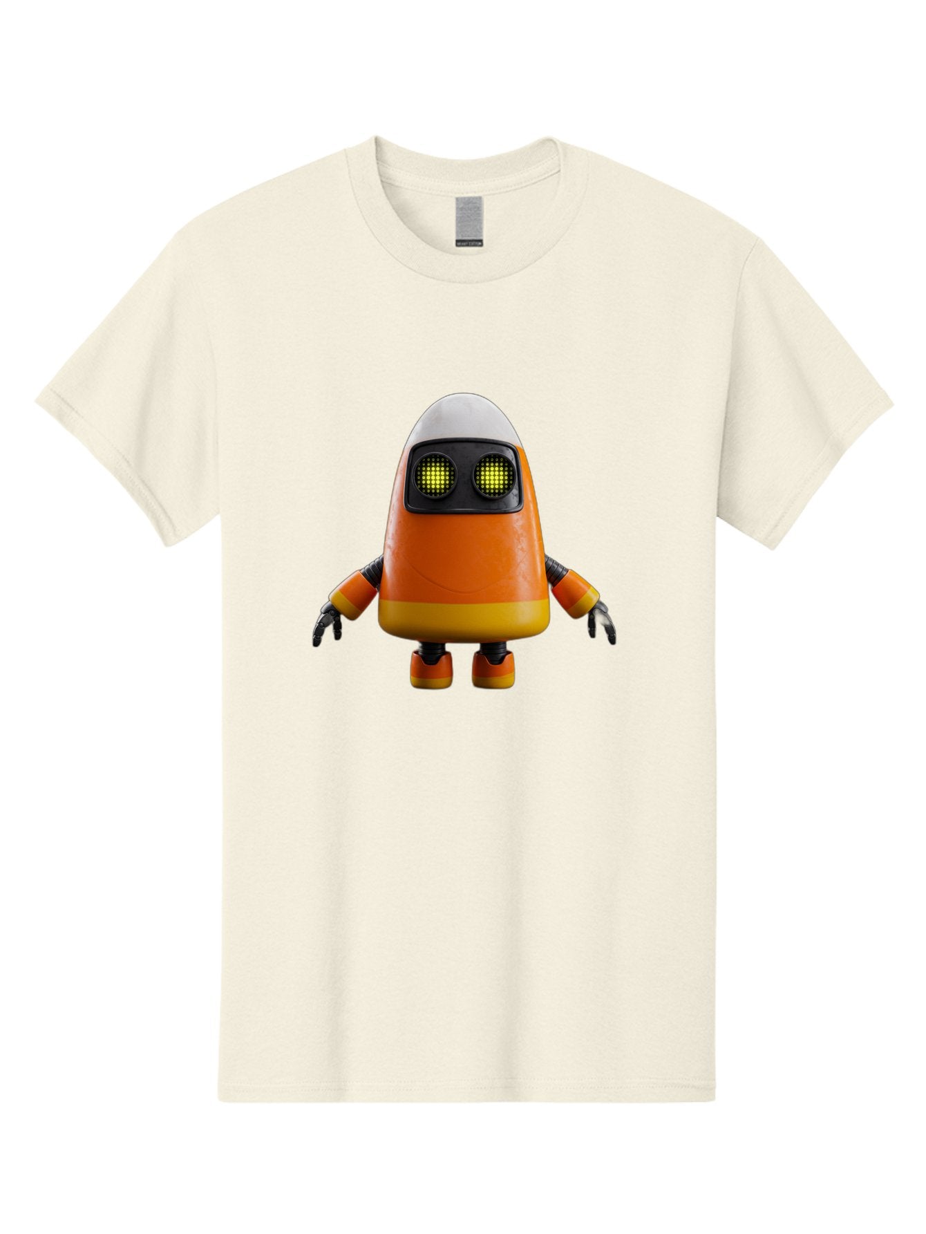 Orange-Robot Men'S Graphic Tee, 100% Cotton, Comfortable Casual Summer Wear, Machine Washable, Orange Robot, Futuristic Design, Robotic Character, Artificial Intelligence, Mechanical Limbs, Glowing Eyes, Digital Artwork, Sci-Fi Theme, Bad388 4