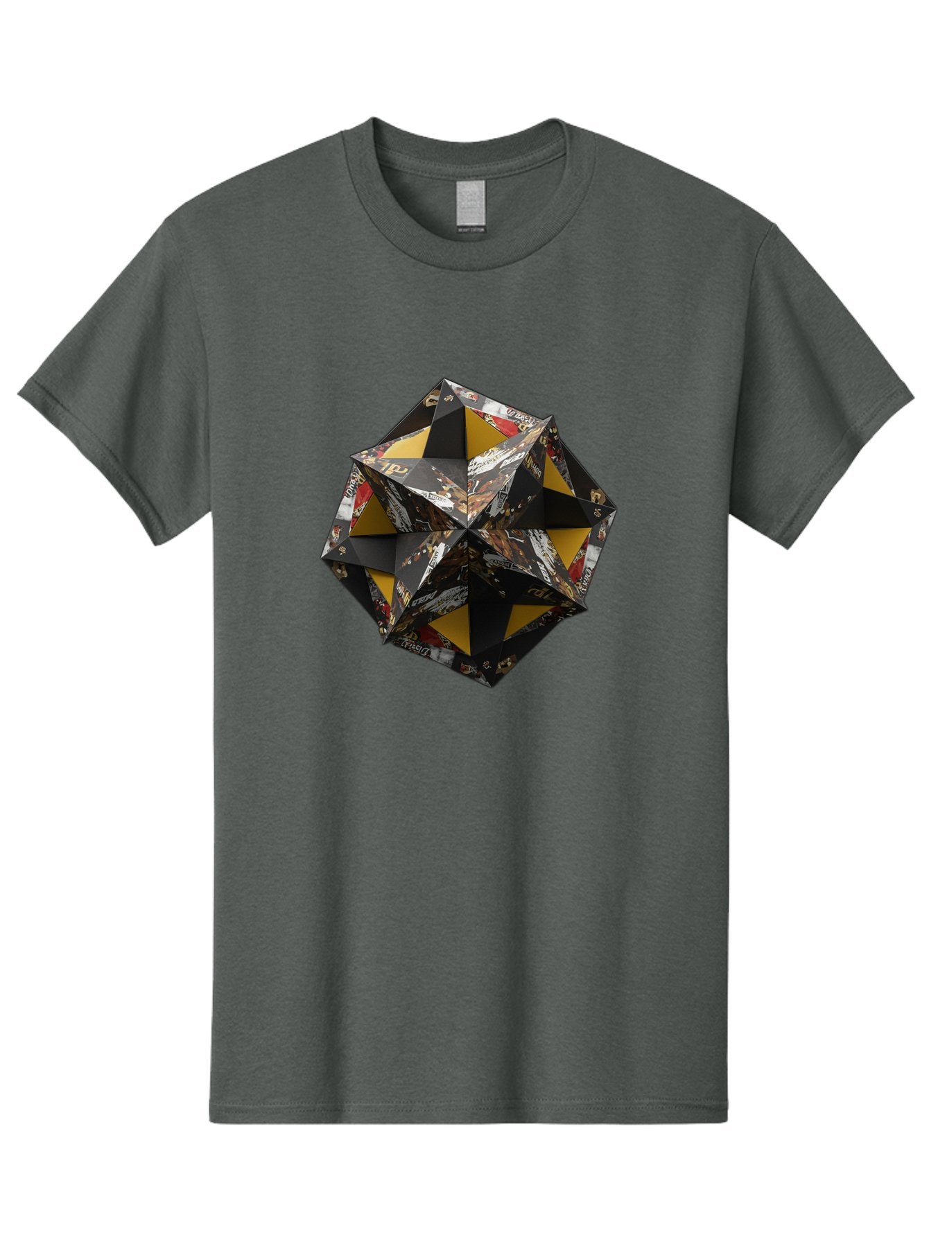 Origami-Star Men'S Graphic Tee, 100% Cotton, Comfortable Casual Summer Wear, Machine Washable, Origami Art, Folded Paper, Geometric Shape, Star Design, Yellow And Black Colors, Intricate Patterns, Creative Decoration, Festive Decor, Bad389 7