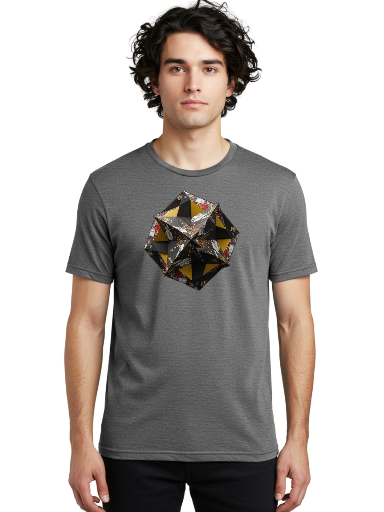 Origami-Star Men'S Graphic Tee, 100% Cotton, Comfortable Casual Summer Wear, Machine Washable, Origami Art, Folded Paper, Geometric Shape, Star Design, Yellow And Black Colors, Intricate Patterns, Creative Decoration, Festive Decor, Bad389 18