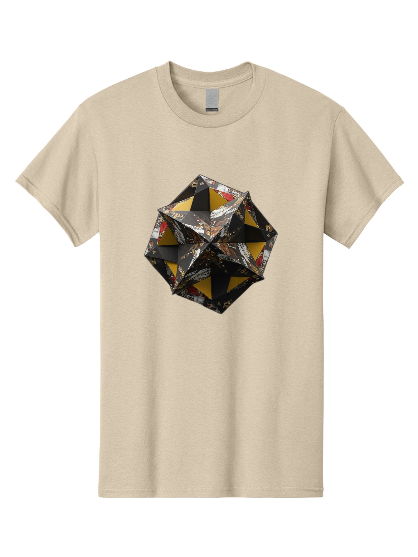 Origami-Star Men'S Graphic Tee, 100% Cotton, Comfortable Casual Summer Wear, Machine Washable, Origami Art, Folded Paper, Geometric Shape, Star Design, Yellow And Black Colors, Intricate Patterns, Creative Decoration, Festive Decor, Bad389 12