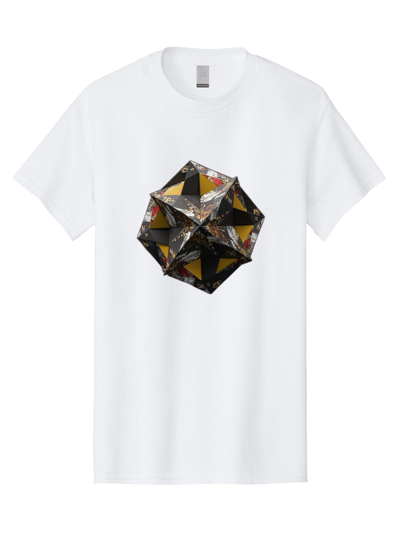 Origami-Star Men'S Graphic Tee, 100% Cotton, Comfortable Casual Summer Wear, Machine Washable, Origami Art, Folded Paper, Geometric Shape, Star Design, Yellow And Black Colors, Intricate Patterns, Creative Decoration, Festive Decor, Bad389