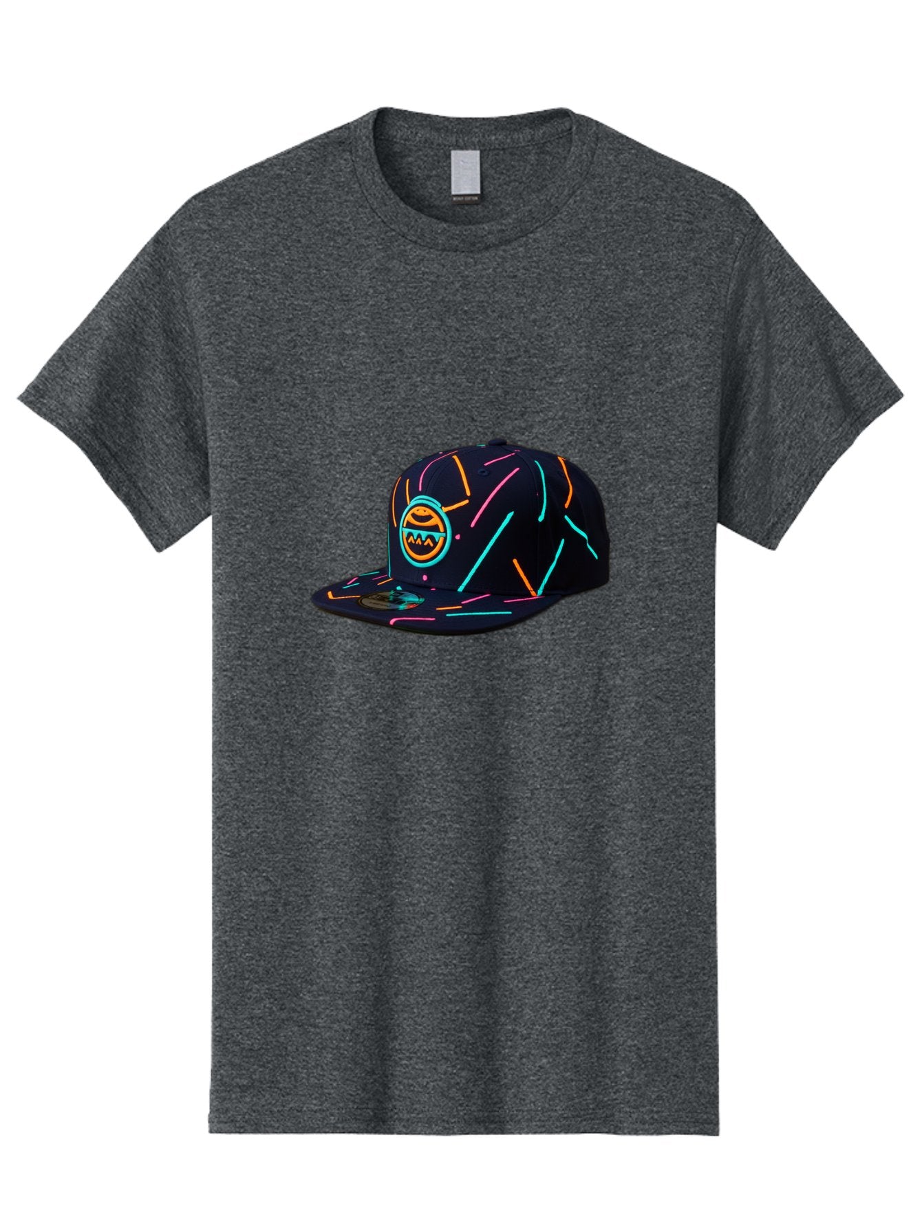 Pacman-Baseball-Cap Men'S Graphic Tee, 100% Cotton, Comfortable Casual Summer Wear, Machine Washable, Black Baseball Cap, Neon Lines, Neon Logo, Streetwear Fashion, Casual Style, Baseball Cap Design, Trendy Accessory, Neon Light, Orange, Blue, Bad390 15