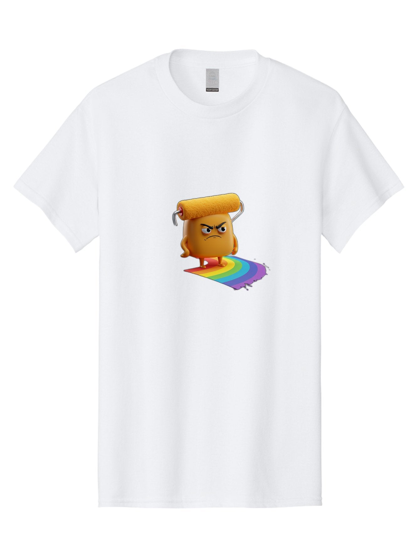 Paint-Roller-1 Men'S Graphic Tee, 100% Cotton, Comfortable Casual Summer Wear, Machine Washable, Paint Roller Character With Angry Face, Rainbow Trail, Vibrant Colors, Creative Art, Colorful Design, Quirky Character, Artistic Expression, Bad393 5