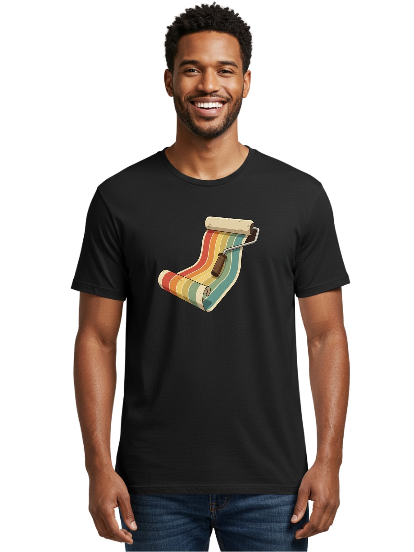 Paint-Roller Men'S Graphic Tee, 100% Cotton, Comfortable Casual Summer Wear, Machine Washable, Paint Roller, Wallpaper, Home Decor, Interior Design, Diy Project, Colorful Stripes, Renovation, Decoration Ideas, Home Improvement Bad395 28