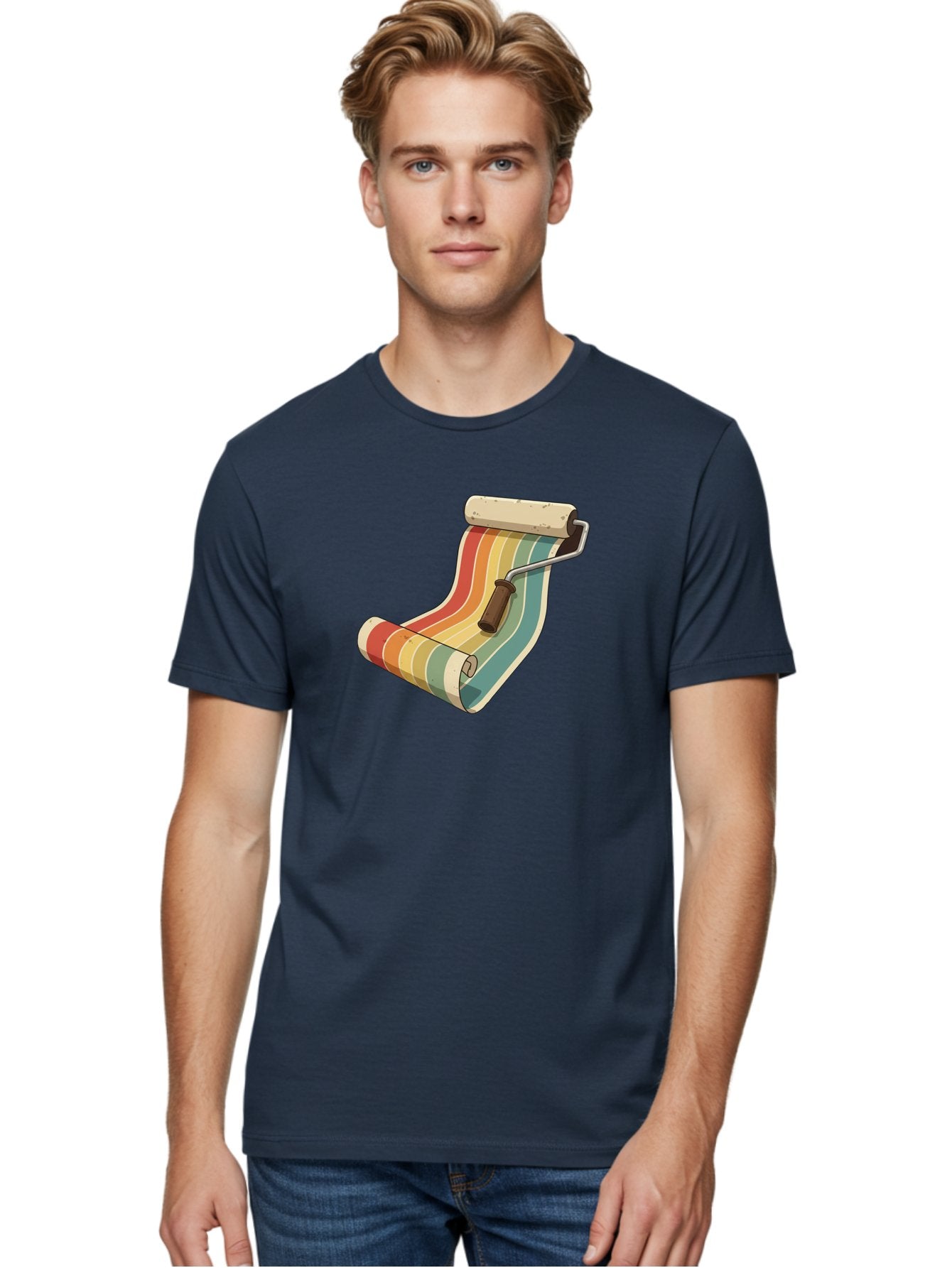 Paint-Roller Men'S Graphic Tee, 100% Cotton, Comfortable Casual Summer Wear, Machine Washable, Paint Roller, Wallpaper, Home Decor, Interior Design, Diy Project, Colorful Stripes, Renovation, Decoration Ideas, Home Improvement Bad395 27