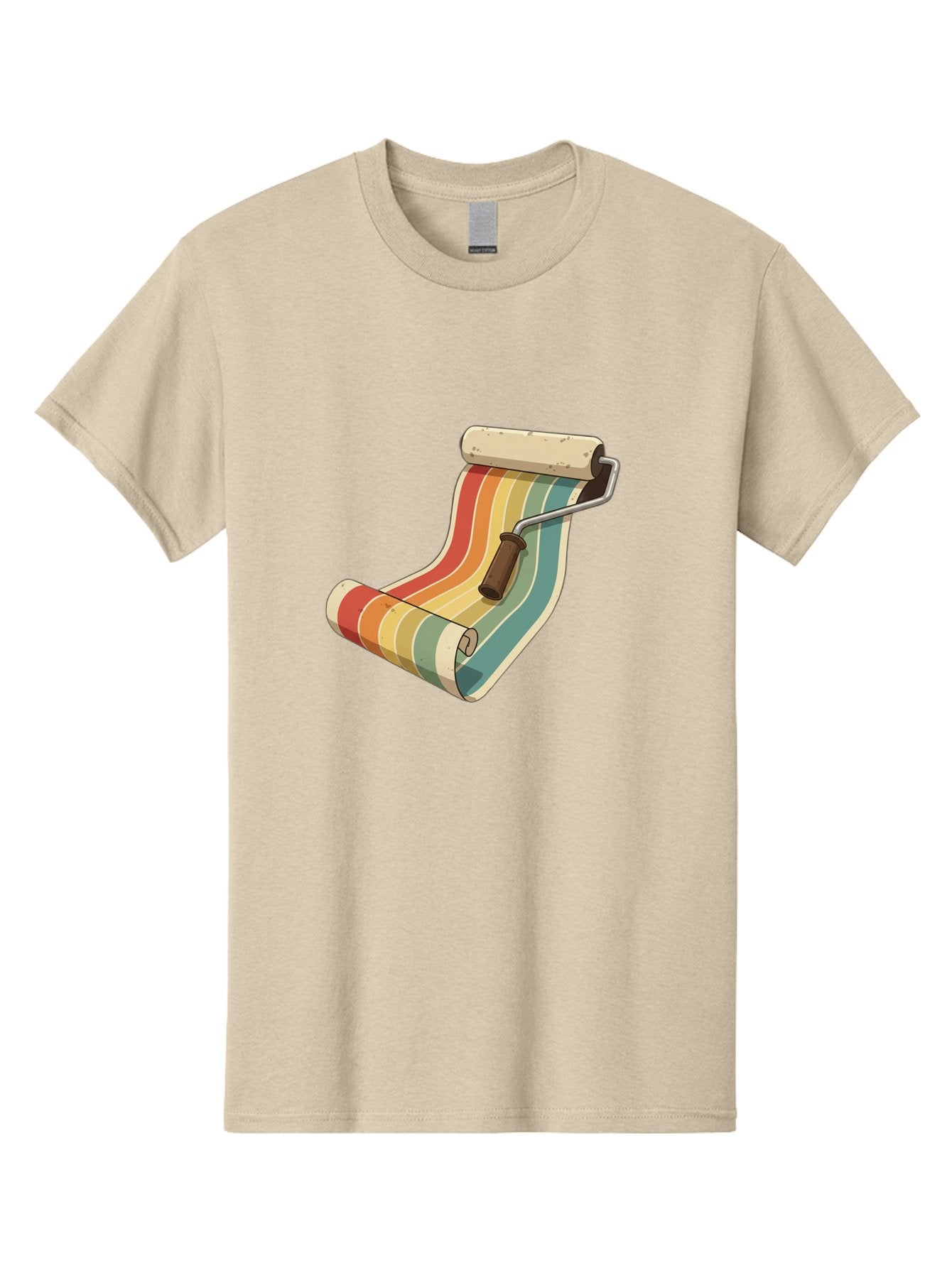 Paint-Roller Men'S Graphic Tee, 100% Cotton, Comfortable Casual Summer Wear, Machine Washable, Paint Roller, Wallpaper, Home Decor, Interior Design, Diy Project, Colorful Stripes, Renovation, Decoration Ideas, Home Improvement Bad395 7