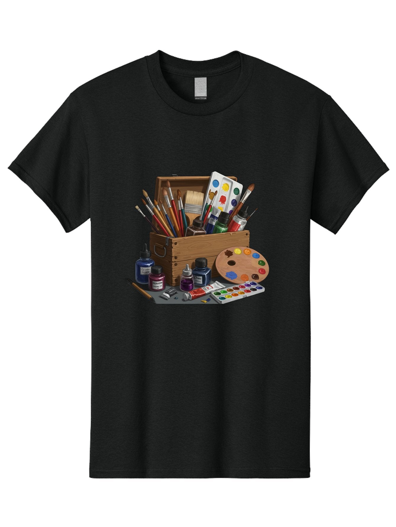 Paintbox Men'S Graphic Tee, 100% Cotton, Comfortable Casual Summer Wear, Machine Washable, Art Supplies, Paintbrushes, Paint Bottles, Palette, Artistic Creativity, Colorful Paints, Painting Tools, Artistic Expression, Art Materials, Bad396 13