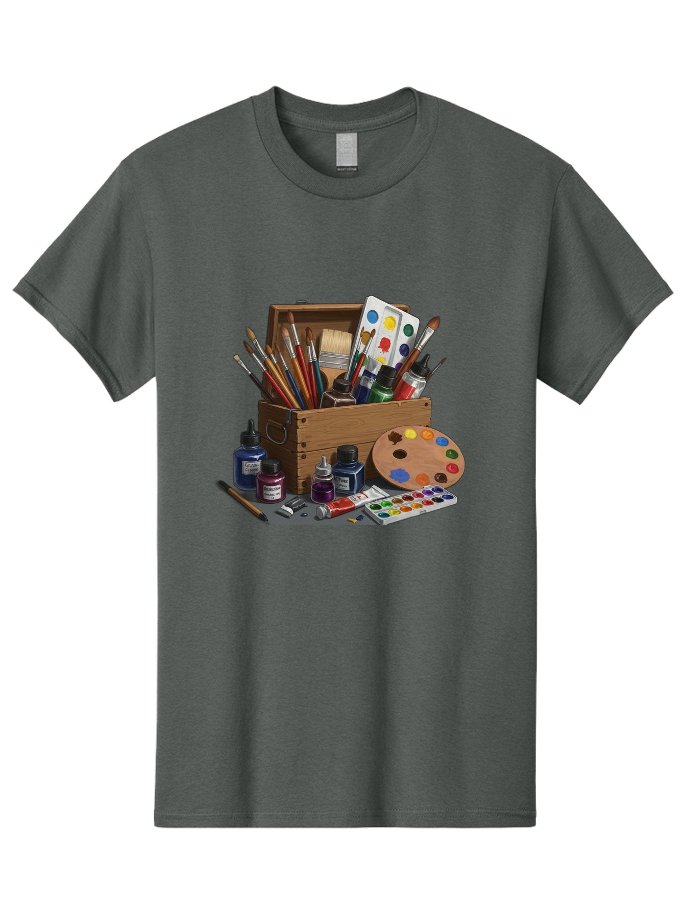 Paintbox Men'S Graphic Tee, 100% Cotton, Comfortable Casual Summer Wear, Machine Washable, Art Supplies, Paintbrushes, Paint Bottles, Palette, Artistic Creativity, Colorful Paints, Painting Tools, Artistic Expression, Art Materials, Bad396 15