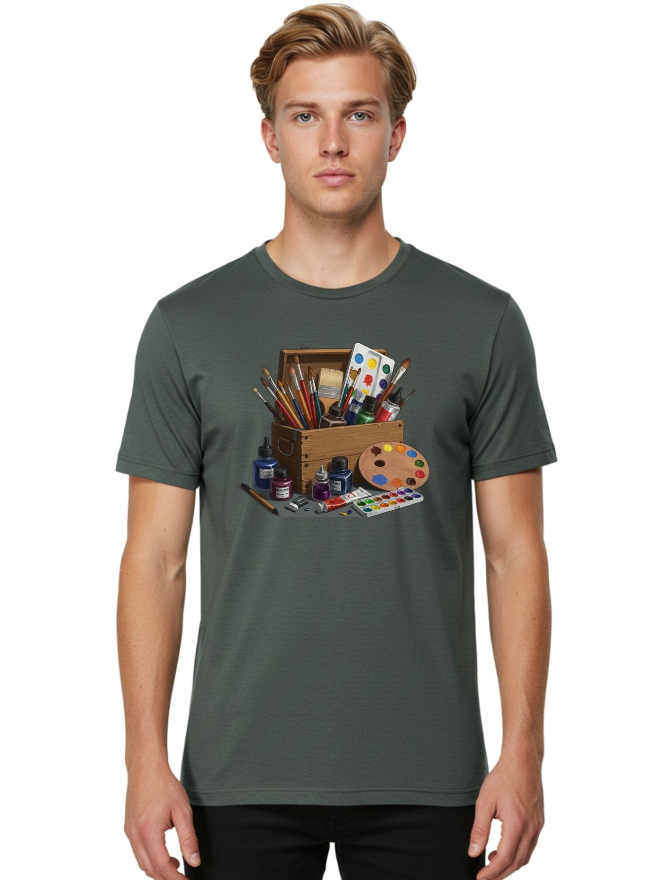 Paintbox Men'S Graphic Tee, 100% Cotton, Comfortable Casual Summer Wear, Machine Washable, Art Supplies, Paintbrushes, Paint Bottles, Palette, Artistic Creativity, Colorful Paints, Painting Tools, Artistic Expression, Art Materials, Bad396 30