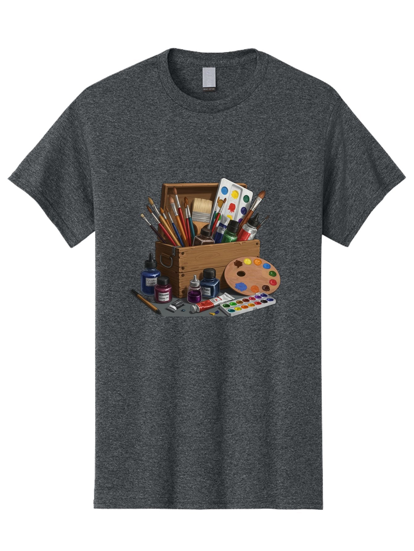 Paintbox Men'S Graphic Tee, 100% Cotton, Comfortable Casual Summer Wear, Machine Washable, Art Supplies, Paintbrushes, Paint Bottles, Palette, Artistic Creativity, Colorful Paints, Painting Tools, Artistic Expression, Art Materials, Bad396 7