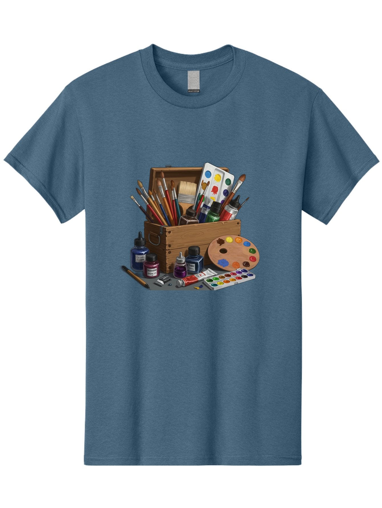 Paintbox Men'S Graphic Tee, 100% Cotton, Comfortable Casual Summer Wear, Machine Washable, Art Supplies, Paintbrushes, Paint Bottles, Palette, Artistic Creativity, Colorful Paints, Painting Tools, Artistic Expression, Art Materials, Bad396 6