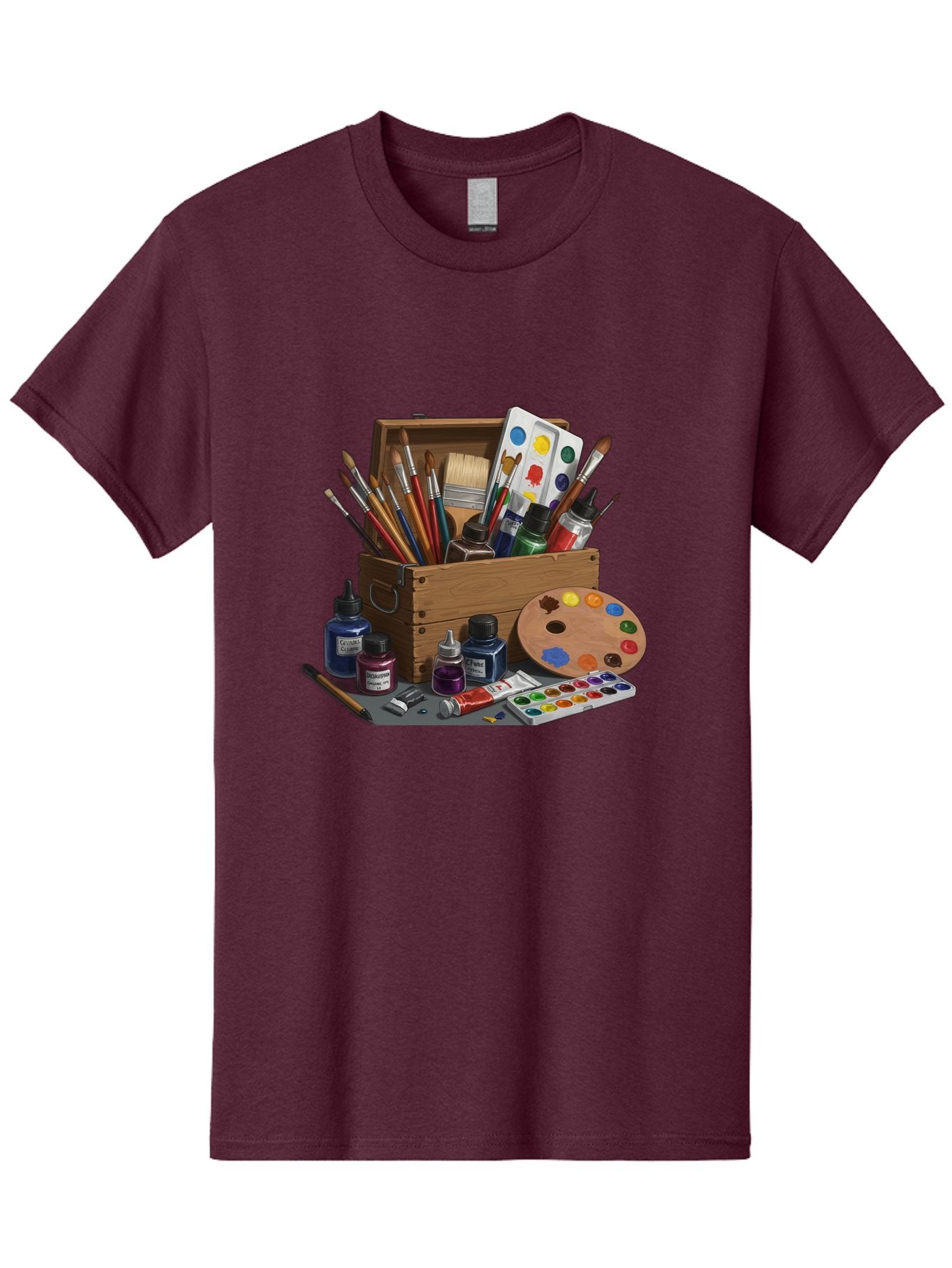 Paintbox Men'S Graphic Tee, 100% Cotton, Comfortable Casual Summer Wear, Machine Washable, Art Supplies, Paintbrushes, Paint Bottles, Palette, Artistic Creativity, Colorful Paints, Painting Tools, Artistic Expression, Art Materials, Bad396