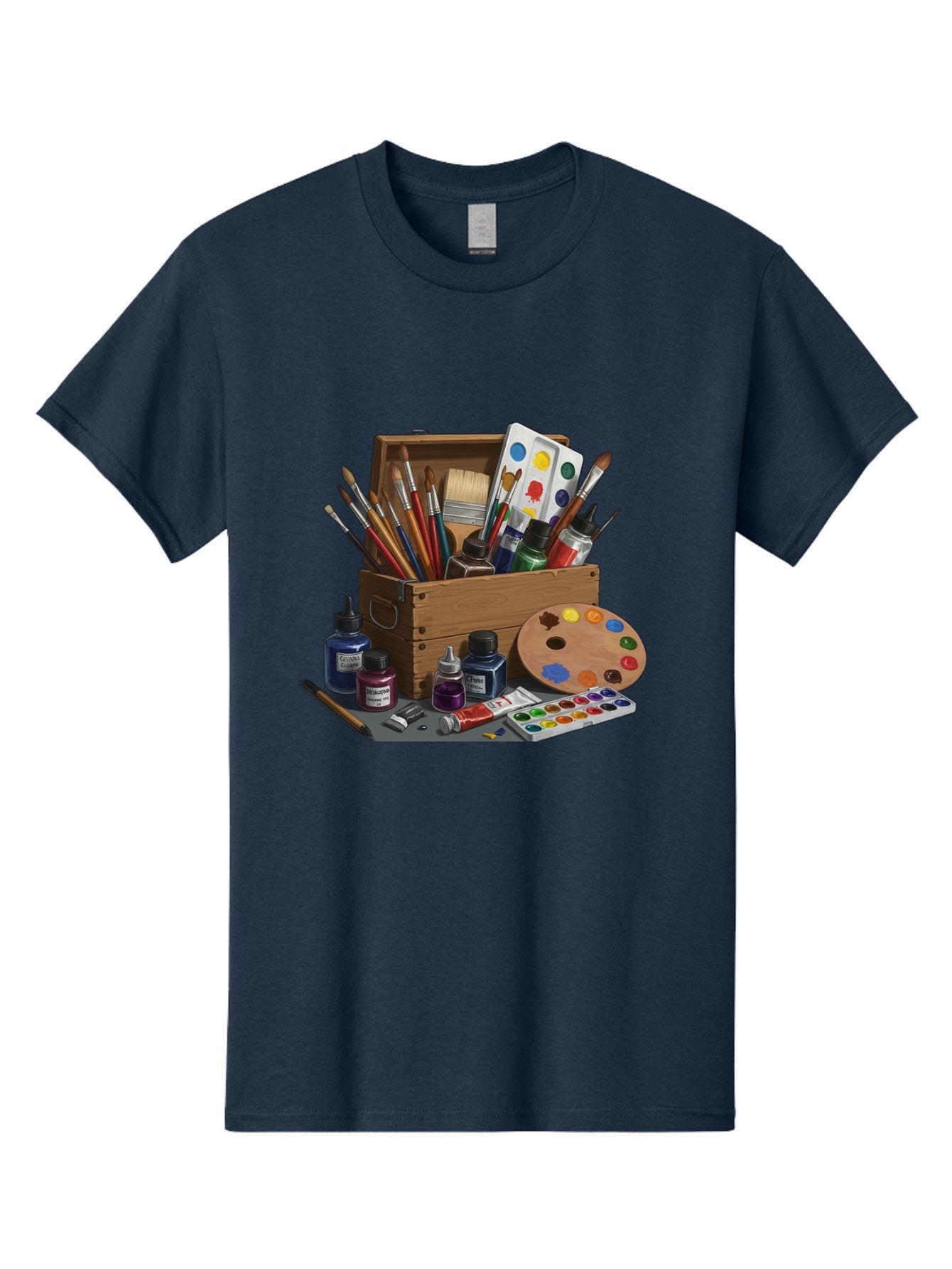 Paintbox Men'S Graphic Tee, 100% Cotton, Comfortable Casual Summer Wear, Machine Washable, Art Supplies, Paintbrushes, Paint Bottles, Palette, Artistic Creativity, Colorful Paints, Painting Tools, Artistic Expression, Art Materials, Bad396 4