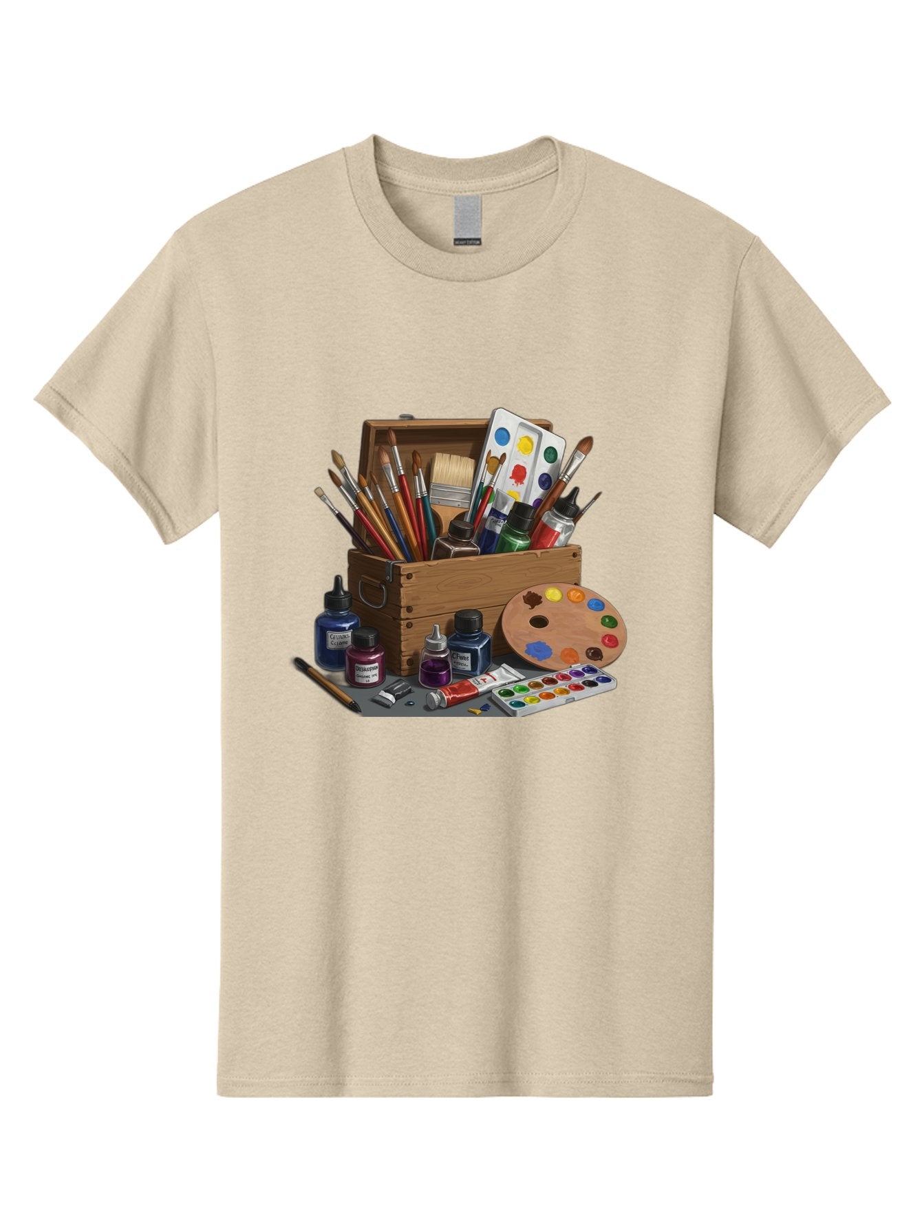 Paintbox Men'S Graphic Tee, 100% Cotton, Comfortable Casual Summer Wear, Machine Washable, Art Supplies, Paintbrushes, Paint Bottles, Palette, Artistic Creativity, Colorful Paints, Painting Tools, Artistic Expression, Art Materials, Bad396 14