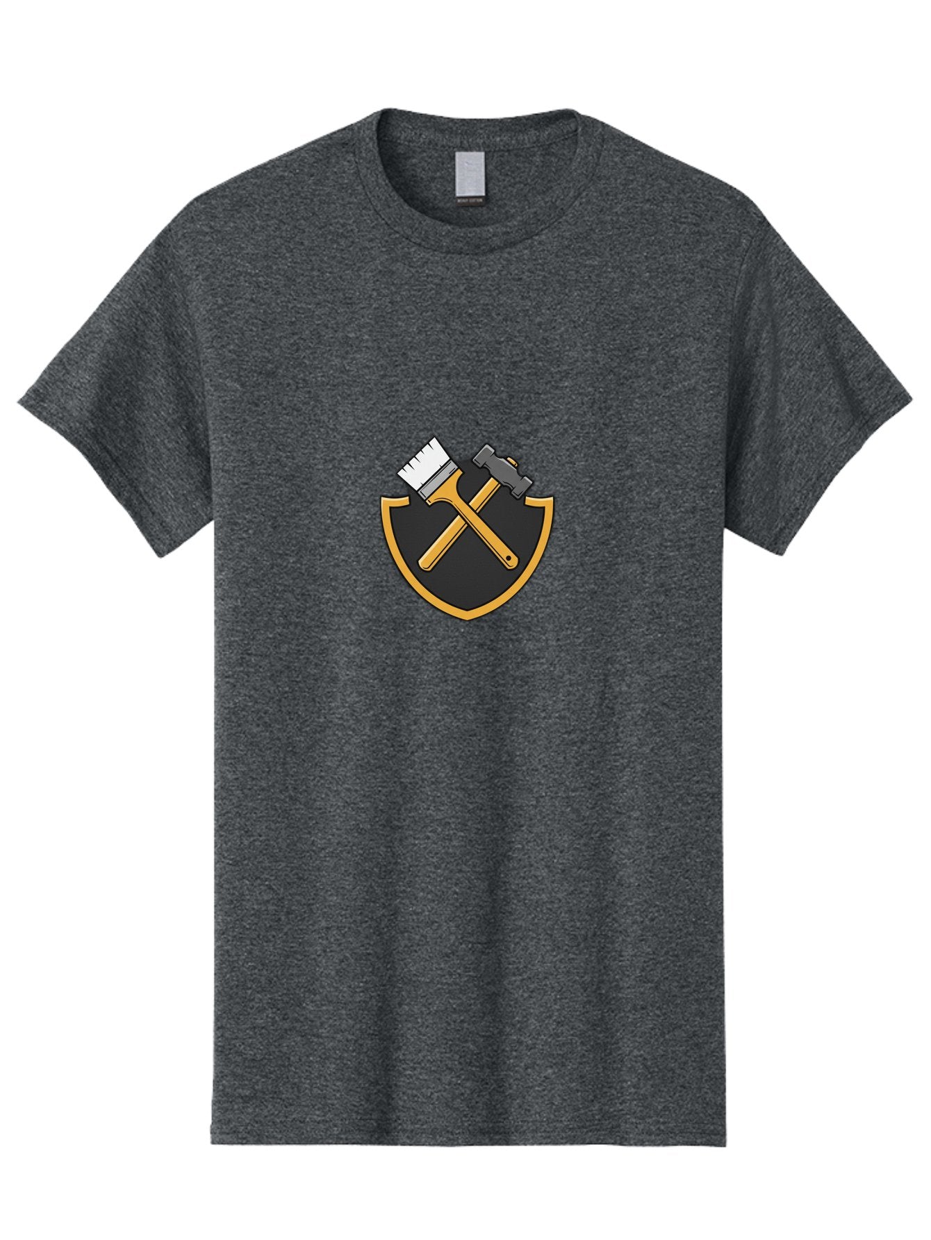 Paintbrush-And-Hammer-Shield Men'S Graphic Tee, 100% Cotton, Comfortable Casual Summer Wear, Machine Washable, Paintbrush, Hammer, Shield Logo, Crossed Tools, Diy Symbol, Home Renovation, Construction Emblem, Repair Icon, Maintenance Logo Bad397 14