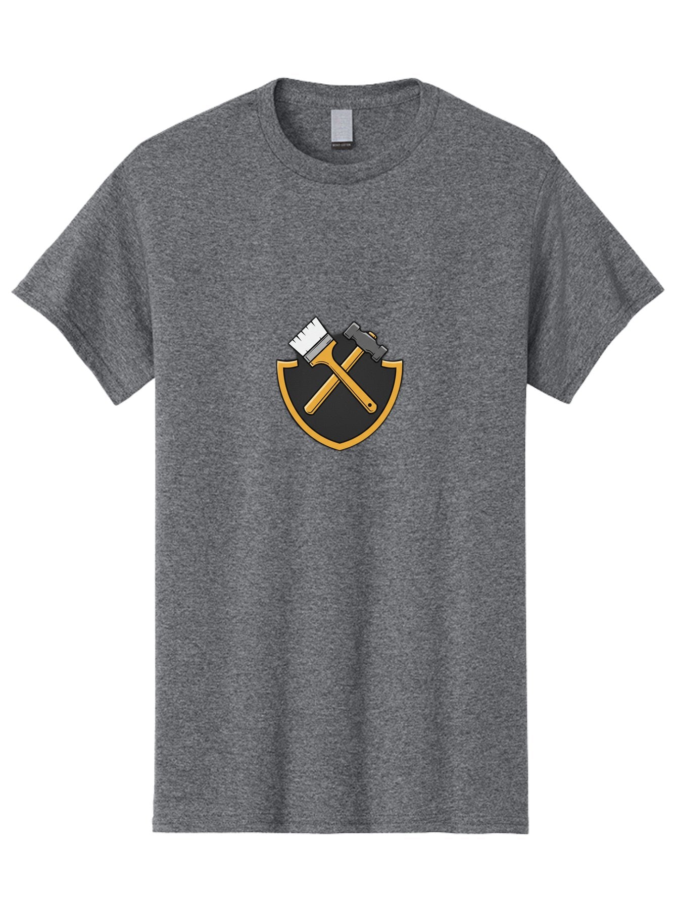 Paintbrush-And-Hammer-Shield Men'S Graphic Tee, 100% Cotton, Comfortable Casual Summer Wear, Machine Washable, Paintbrush, Hammer, Shield Logo, Crossed Tools, Diy Symbol, Home Renovation, Construction Emblem, Repair Icon, Maintenance Logo Bad397 12