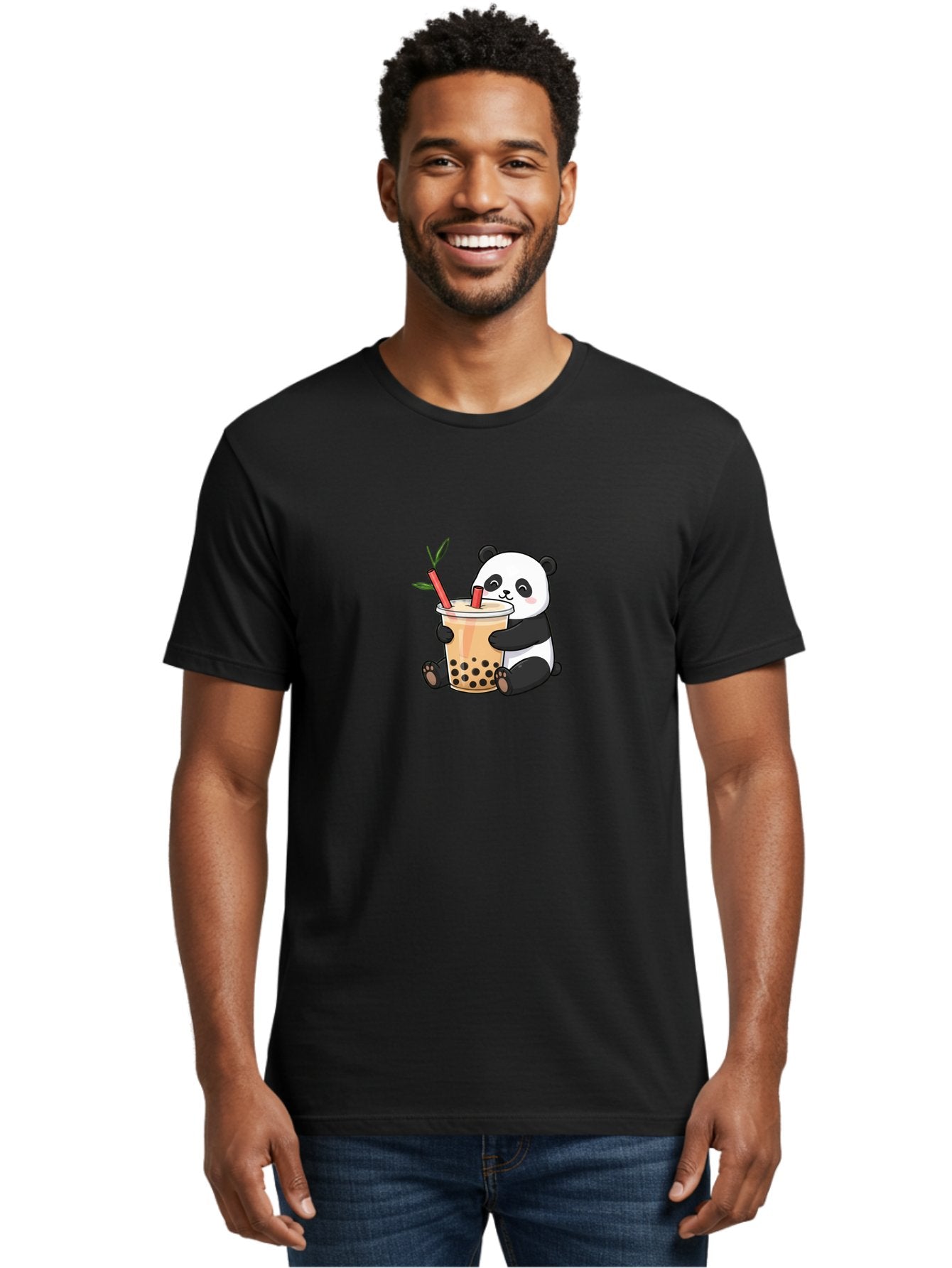 Panda-Bubble-Tea Men'S Graphic Tee, 100% Cotton, Comfortable Casual Summer Wear, Machine Washable, Cute Panda, Bubble Tea, Boba, Kawaii, Cartoon Character, Adorable, Tea Drink, Straw, Black Boba, Milk Tea, Happy Panda, Tea Lover, Boba Lover Bad399 16