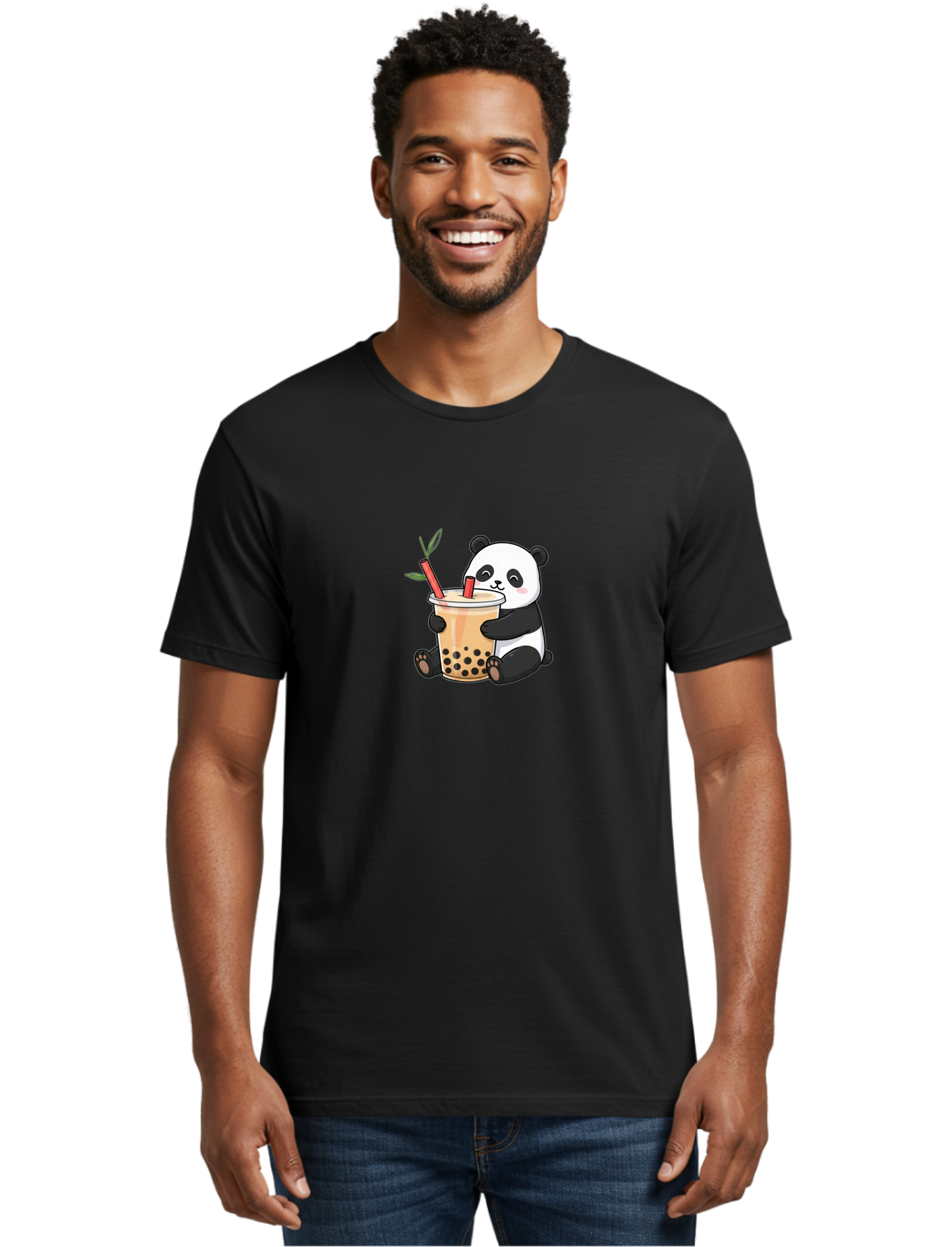 Panda-Bubble-Tea Men'S Graphic Tee, 100% Cotton, Comfortable Casual Summer Wear, Machine Washable, Cute Panda, Bubble Tea, Boba, Kawaii, Cartoon Character, Adorable, Tea Drink, Straw, Black Boba, Milk Tea, Happy Panda, Tea Lover, Boba Lover Bad399 28