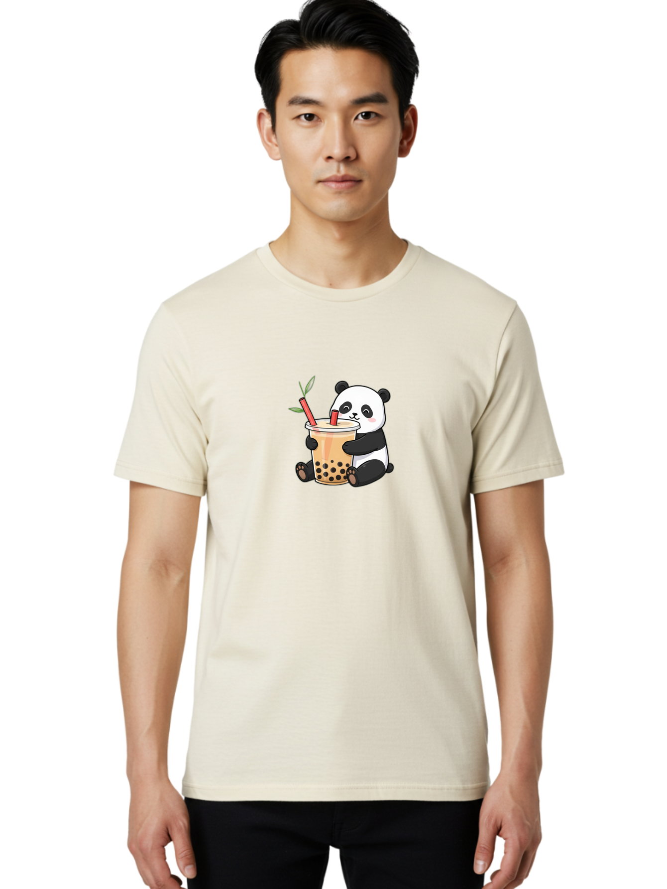 Panda-Bubble-Tea Men'S Graphic Tee, 100% Cotton, Comfortable Casual Summer Wear, Machine Washable, Cute Panda, Bubble Tea, Boba, Kawaii, Cartoon Character, Adorable, Tea Drink, Straw, Black Boba, Milk Tea, Happy Panda, Tea Lover, Boba Lover Bad399 20