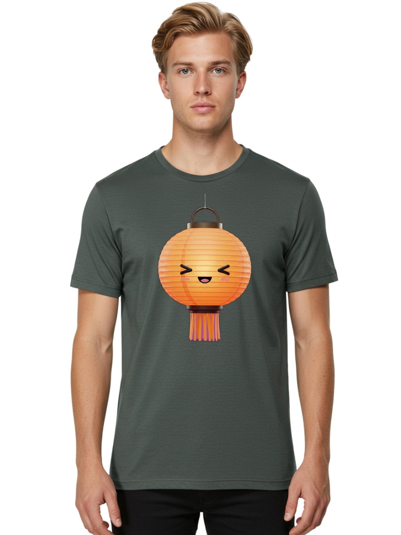 Paper-Lantern-3 Men'S Graphic Tee, 100% Cotton, Comfortable Casual Summer Wear, Machine Washable, Paper Lantern, Smiling Face, Hanging Decoration, Orange Color, Playful Design, Kawaii Style, Japanese Culture, Festive Atmosphere Bad403 18