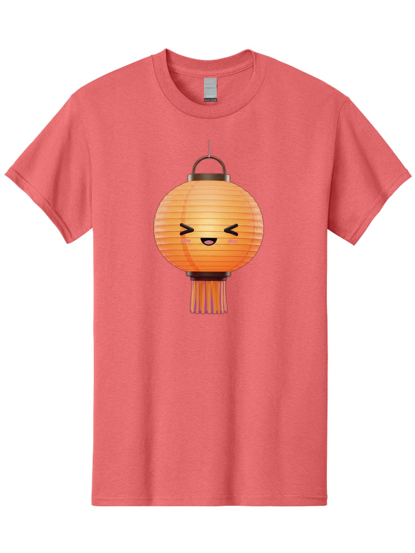 Paper-Lantern-3 Men'S Graphic Tee, 100% Cotton, Comfortable Casual Summer Wear, Machine Washable, Paper Lantern, Smiling Face, Hanging Decoration, Orange Color, Playful Design, Kawaii Style, Japanese Culture, Festive Atmosphere Bad403