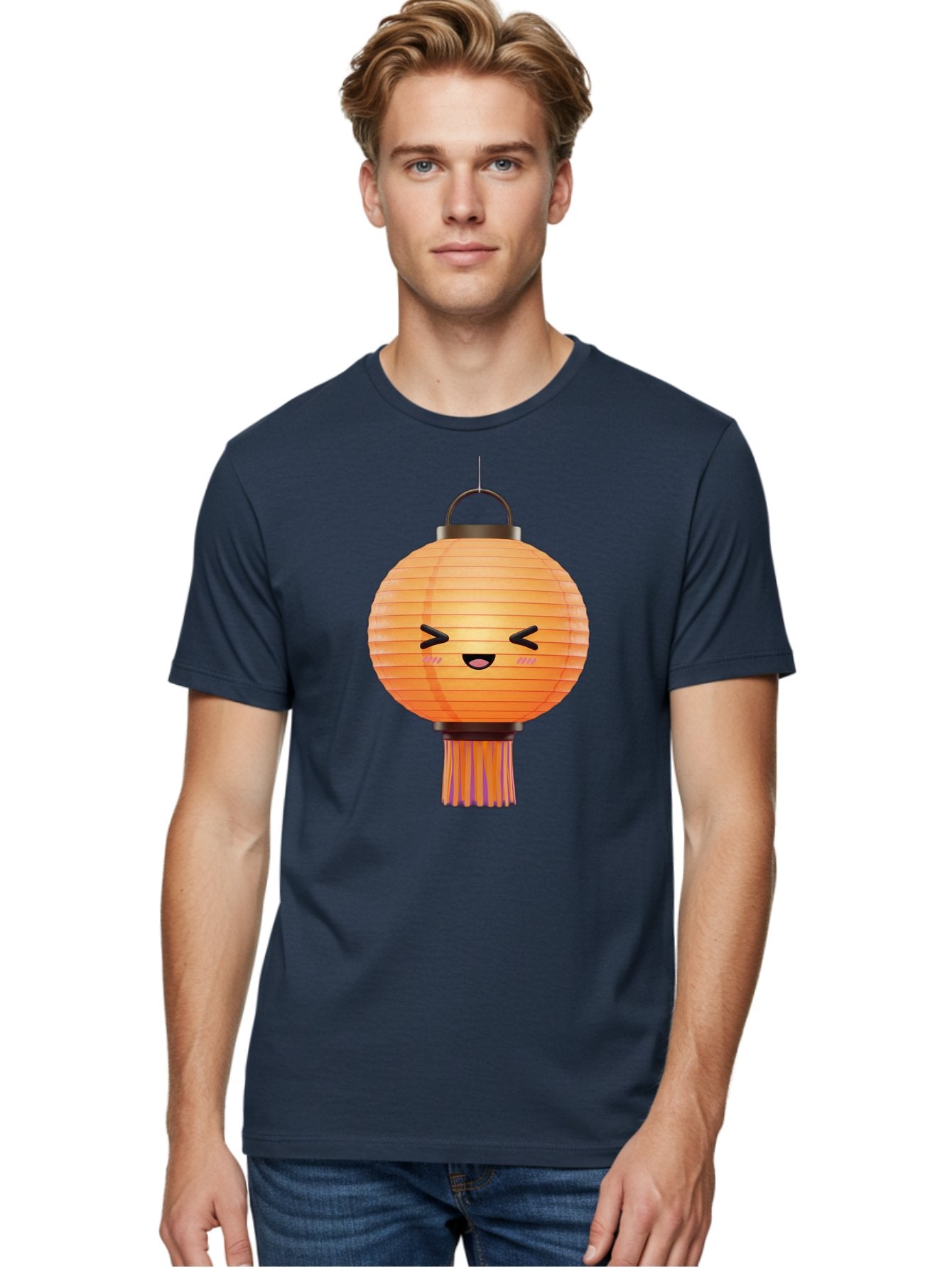Paper-Lantern-3 Men'S Graphic Tee, 100% Cotton, Comfortable Casual Summer Wear, Machine Washable, Paper Lantern, Smiling Face, Hanging Decoration, Orange Color, Playful Design, Kawaii Style, Japanese Culture, Festive Atmosphere Bad403 27