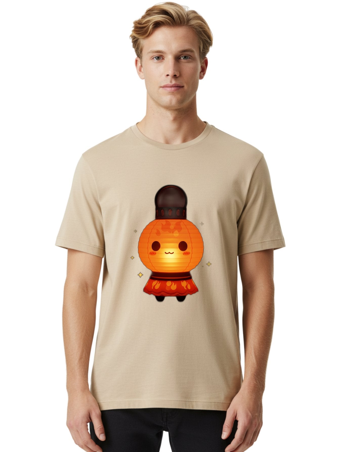 Paper-Lantern-Character-1 Men'S Graphic Tee, 100% Cotton, Comfortable Casual Summer Wear, Machine Washable, Kawaii Character, Paper Lantern, Cute Illustration, Cartoon Style, Orange Lantern, Red Skirt, Festive Atmosphere, Japanese Culture, Bad404 17