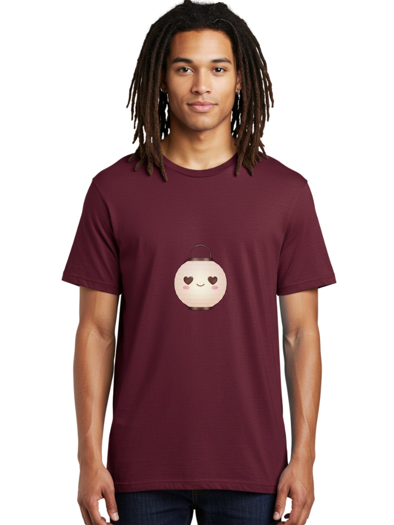 Paper-Lantern Men'S Graphic Tee, 100% Cotton, Comfortable Casual Summer Wear, Machine Washable, Paper Lantern With Heart-Shaped Eyes, Cartoon Style, Cute Expression, Pink Cheeks, Smiling Face, Kawaii Design, Love Symbol, Lantern Character Bad406 27