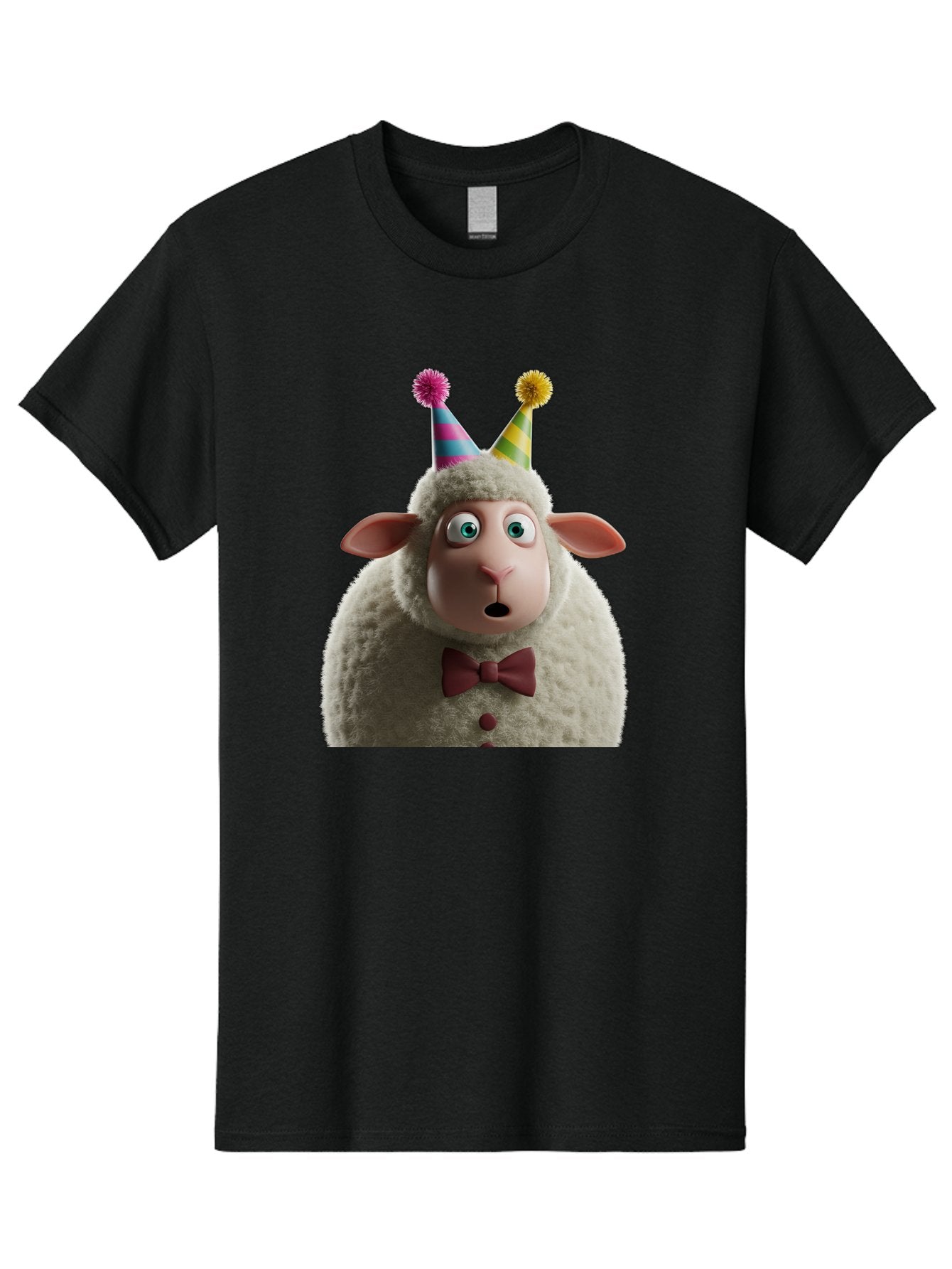 Party-Sheep Men'S Graphic Tee, 100% Cotton, Comfortable Casual Summer Wear, Machine Washable, Funny Sheep, Party Hat, Cute Animal, Surprised Expression, Cartoon Character, Festive Atmosphere, Humorous Illustration, Sheep Character, Bad408 3