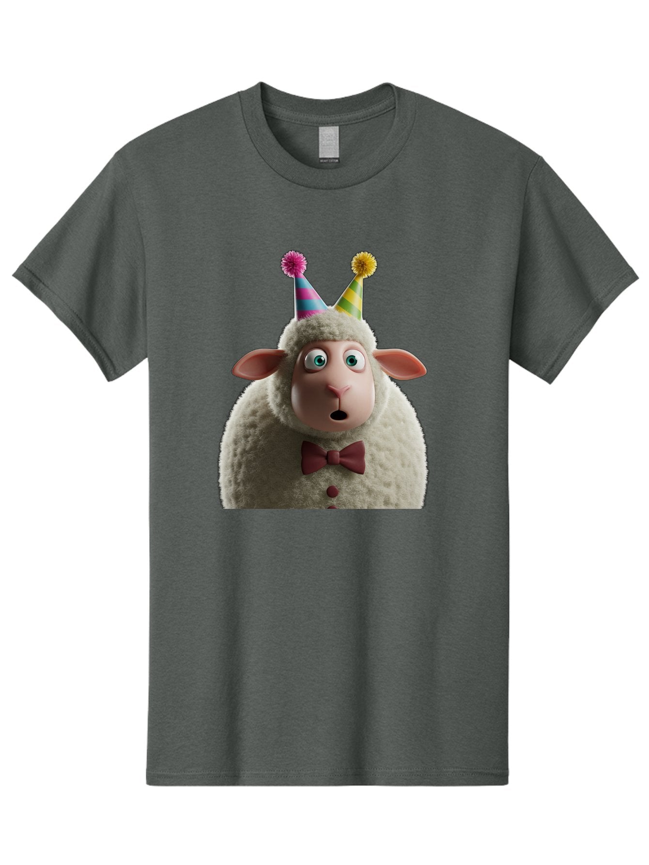 Party-Sheep Men'S Graphic Tee, 100% Cotton, Comfortable Casual Summer Wear, Machine Washable, Funny Sheep, Party Hat, Cute Animal, Surprised Expression, Cartoon Character, Festive Atmosphere, Humorous Illustration, Sheep Character, Bad408 10