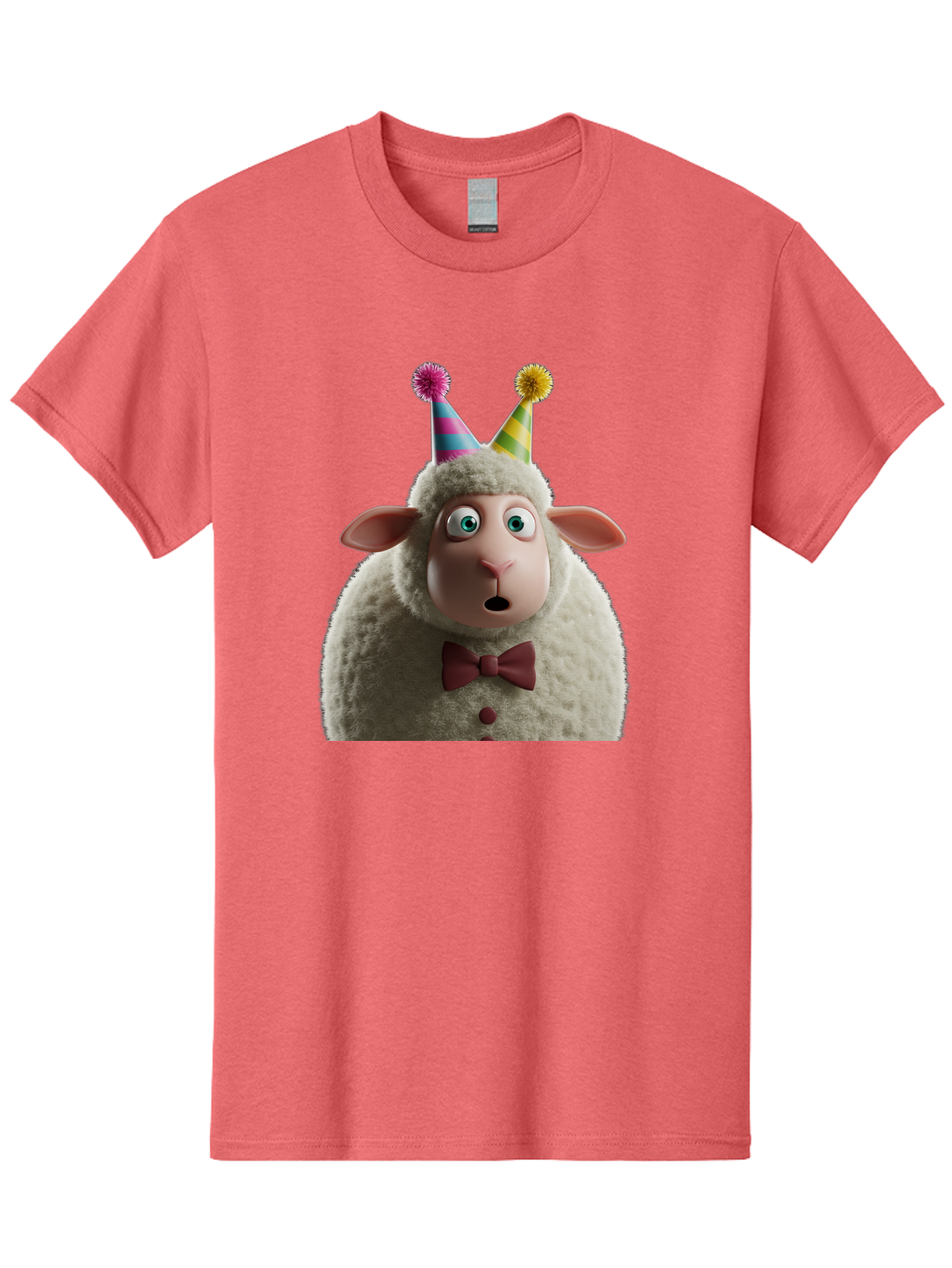 Party-Sheep Men'S Graphic Tee, 100% Cotton, Comfortable Casual Summer Wear, Machine Washable, Funny Sheep, Party Hat, Cute Animal, Surprised Expression, Cartoon Character, Festive Atmosphere, Humorous Illustration, Sheep Character, Bad408 8