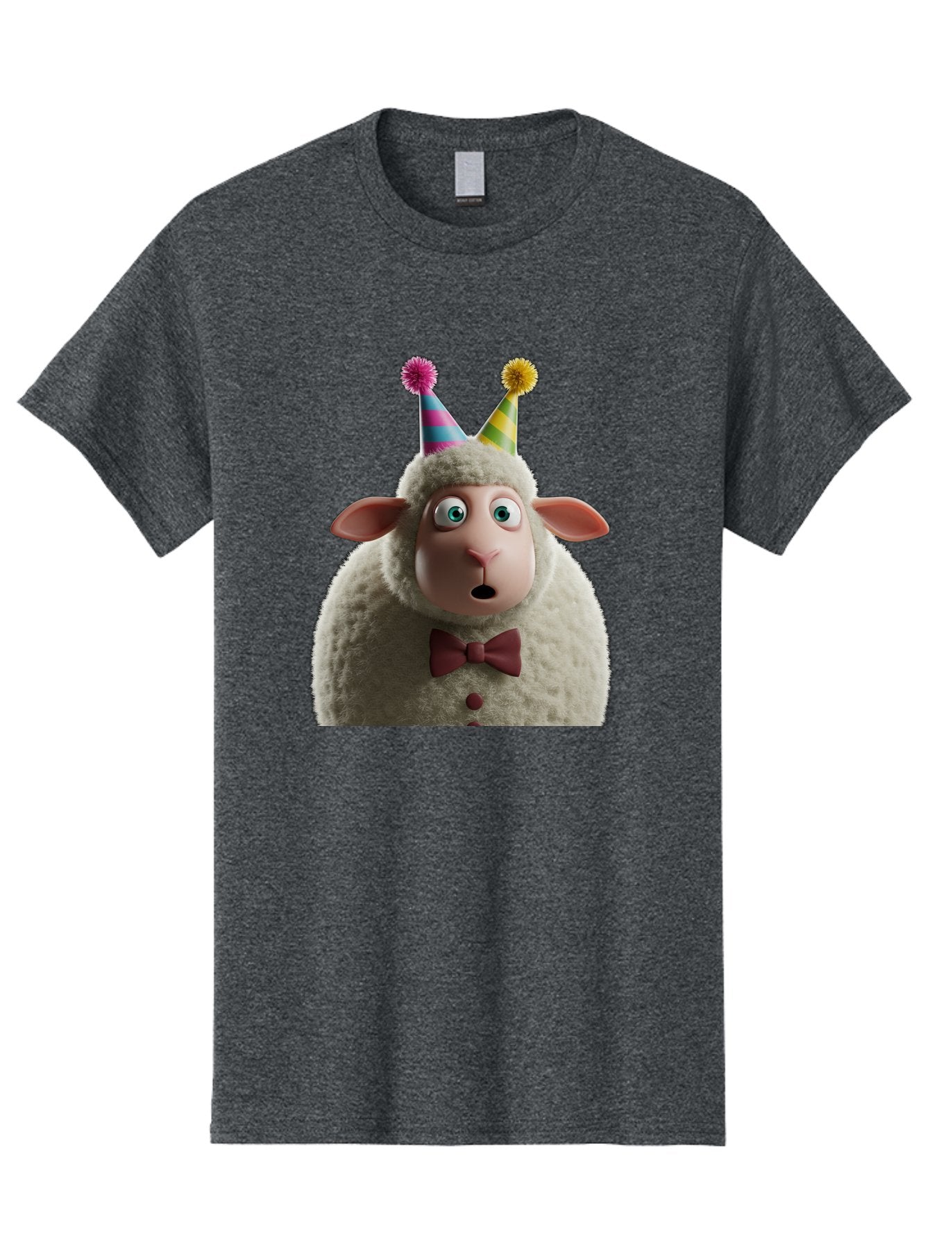 Party-Sheep Men'S Graphic Tee, 100% Cotton, Comfortable Casual Summer Wear, Machine Washable, Funny Sheep, Party Hat, Cute Animal, Surprised Expression, Cartoon Character, Festive Atmosphere, Humorous Illustration, Sheep Character, Bad408 13