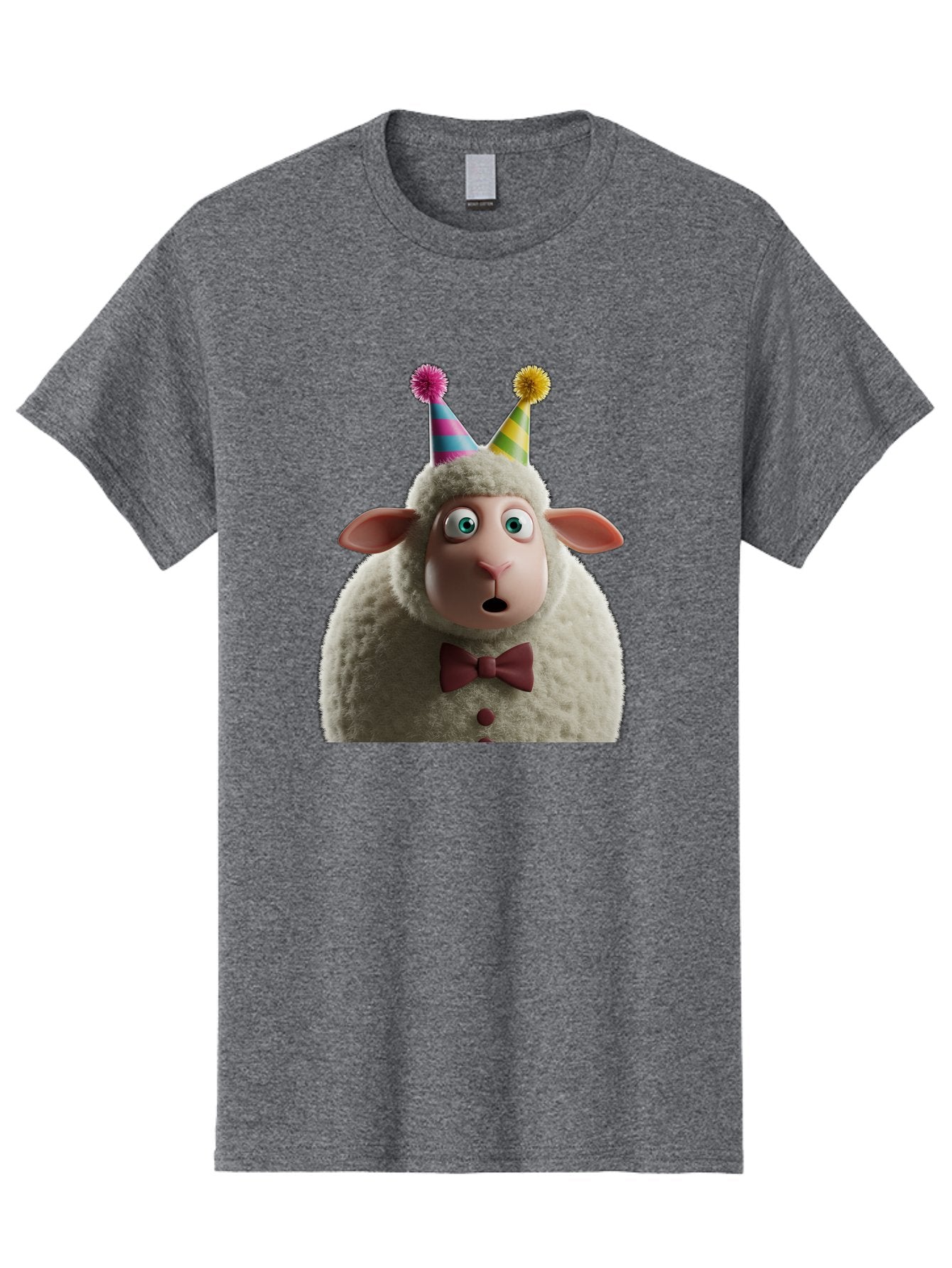 Party-Sheep Men'S Graphic Tee, 100% Cotton, Comfortable Casual Summer Wear, Machine Washable, Funny Sheep, Party Hat, Cute Animal, Surprised Expression, Cartoon Character, Festive Atmosphere, Humorous Illustration, Sheep Character, Bad408 11